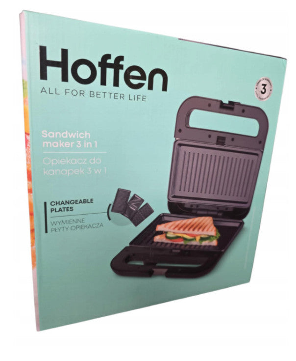 3in1 toaster with interchangeable trays grill toast 850 W Hoffen waffle iron Manufacturer code SM-6074