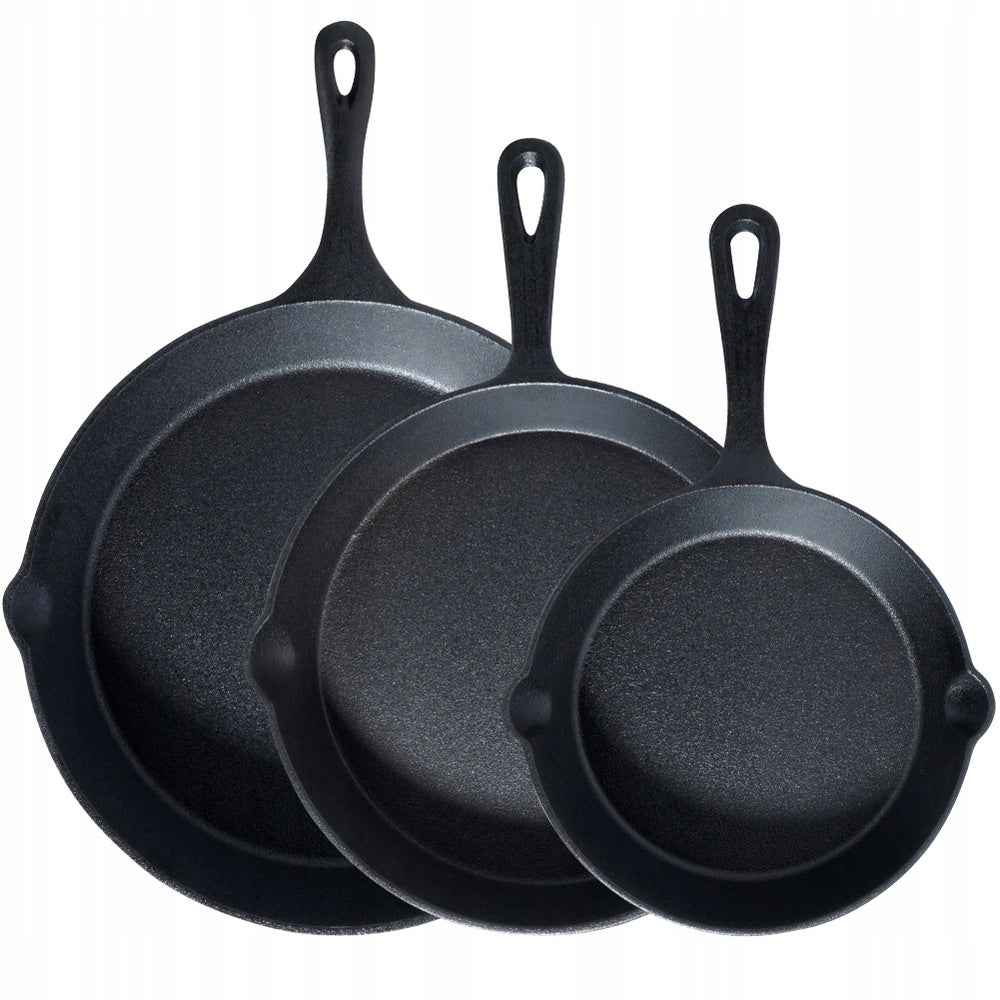 3x Cast Iron Gas Pan Induction Grill Fire Pit for Oven 20 25 30 cm Brand Vilde
