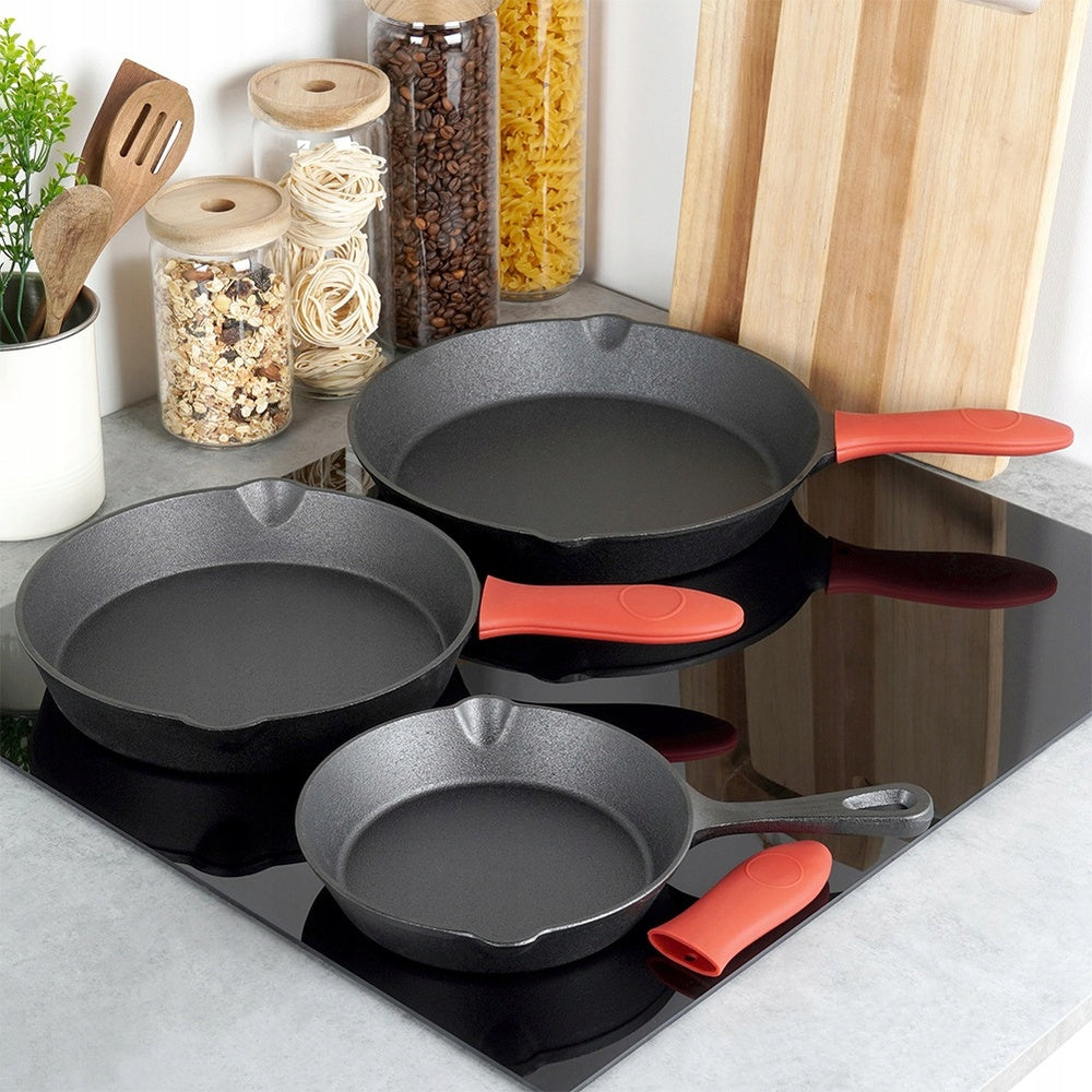 3x Cast Iron Gas Pan Induction Grill Fire Pit for Oven 20 25 30 cm Packaging status original