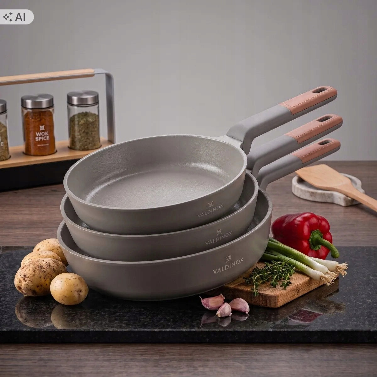 3x Ceramic frying pan Valdinox Prestige 20/24/28 cm PREMIUM frying pan set Brand Valdinox