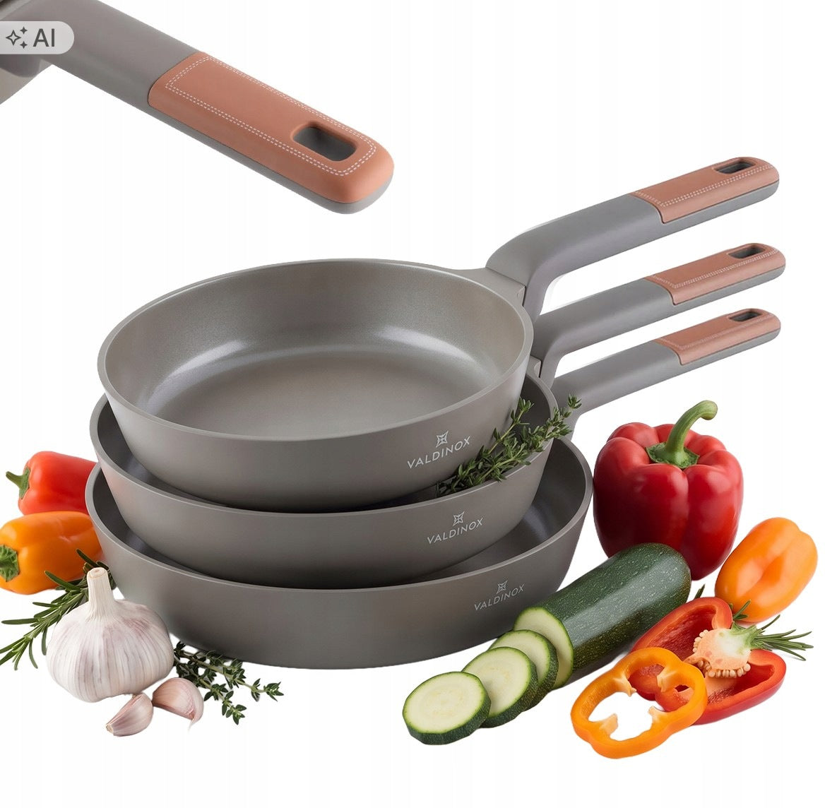 3x Ceramic frying pan Valdinox Prestige 20/24/28 cm PREMIUM frying pan set