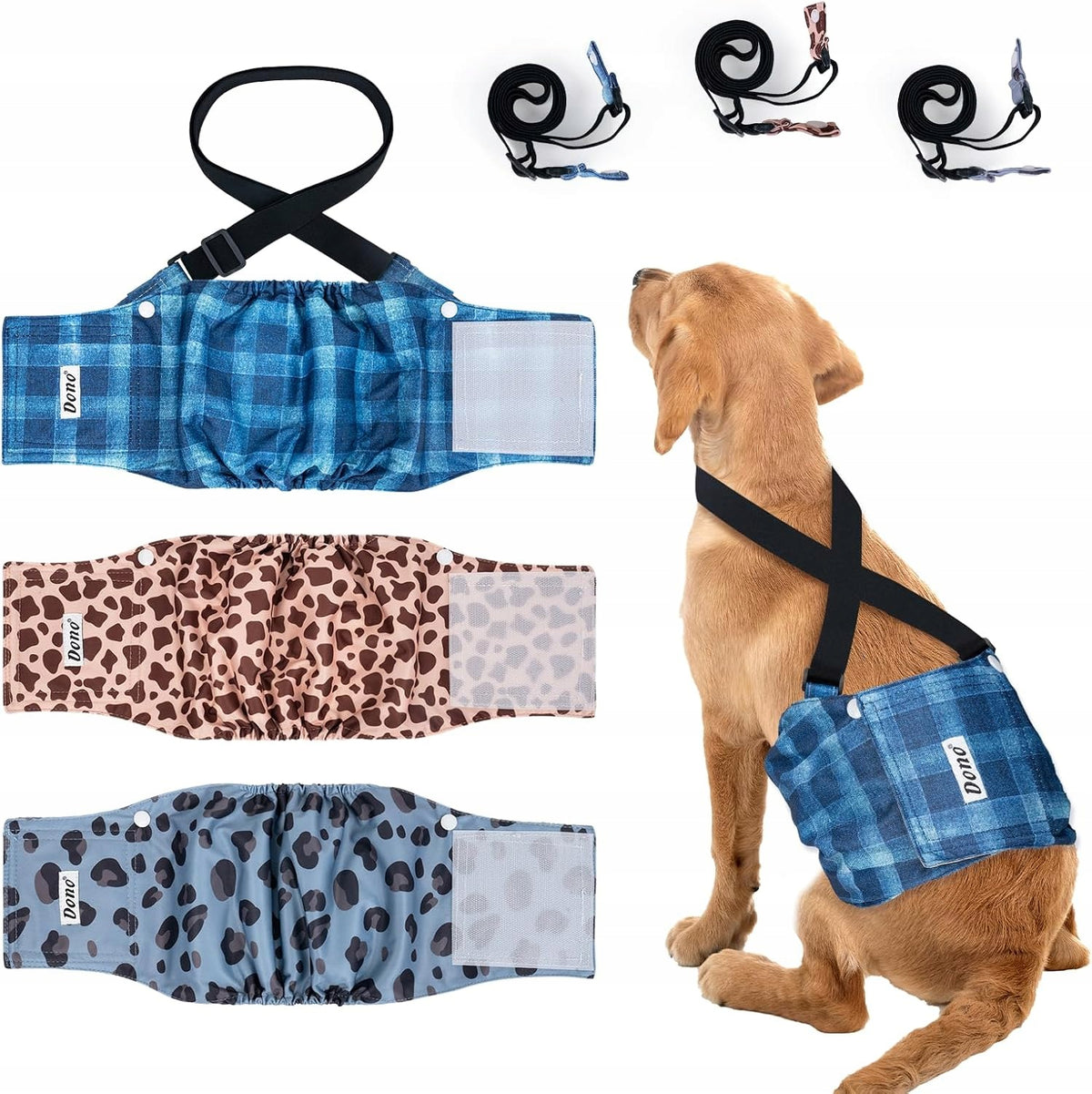3x Diaper Harness for Dog Male XS Waist 17-20 cm Abdominal Belt Reusable