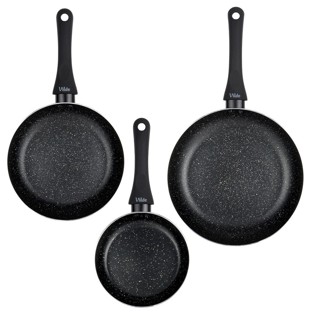 3x GRANITe frying pan for frying stewing pan set VILDE 16 20 24 cm Brand Vilde