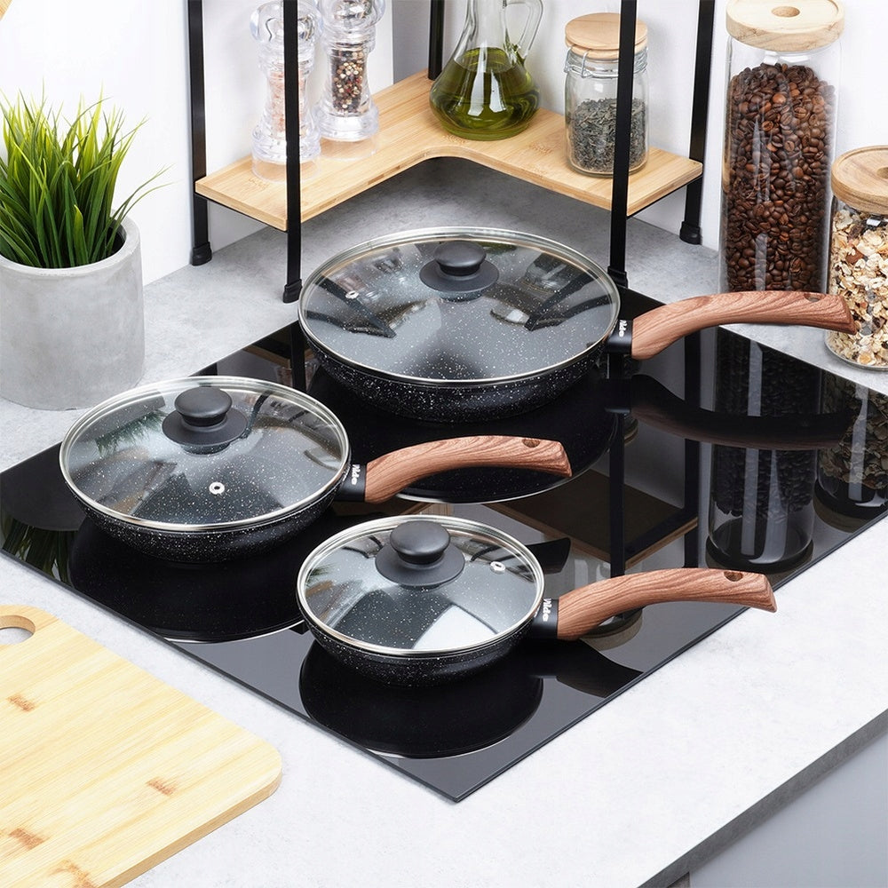 3x GRANITe frying pan stewing set with lid 16 20 24 cm Packaging status original