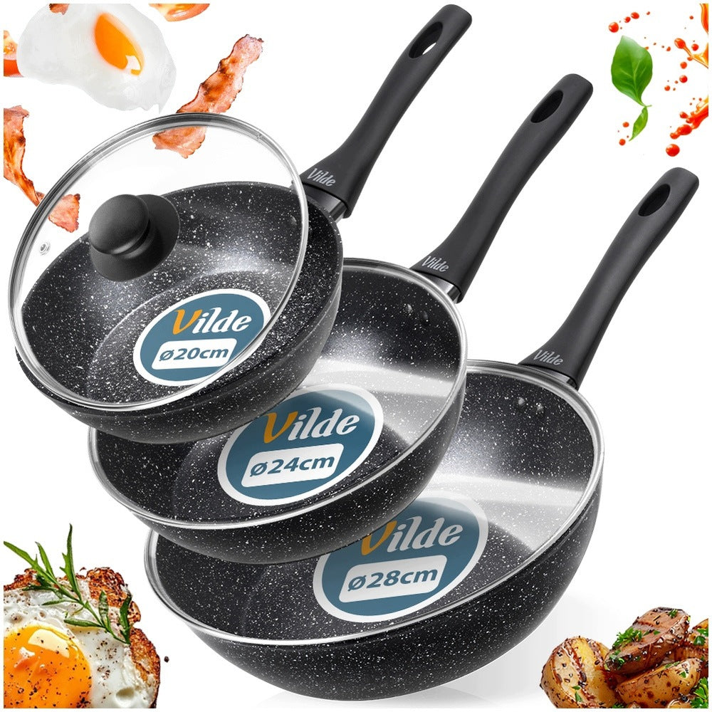 3x GRANITe frying pan with lid VILDE 20 24 28 cm