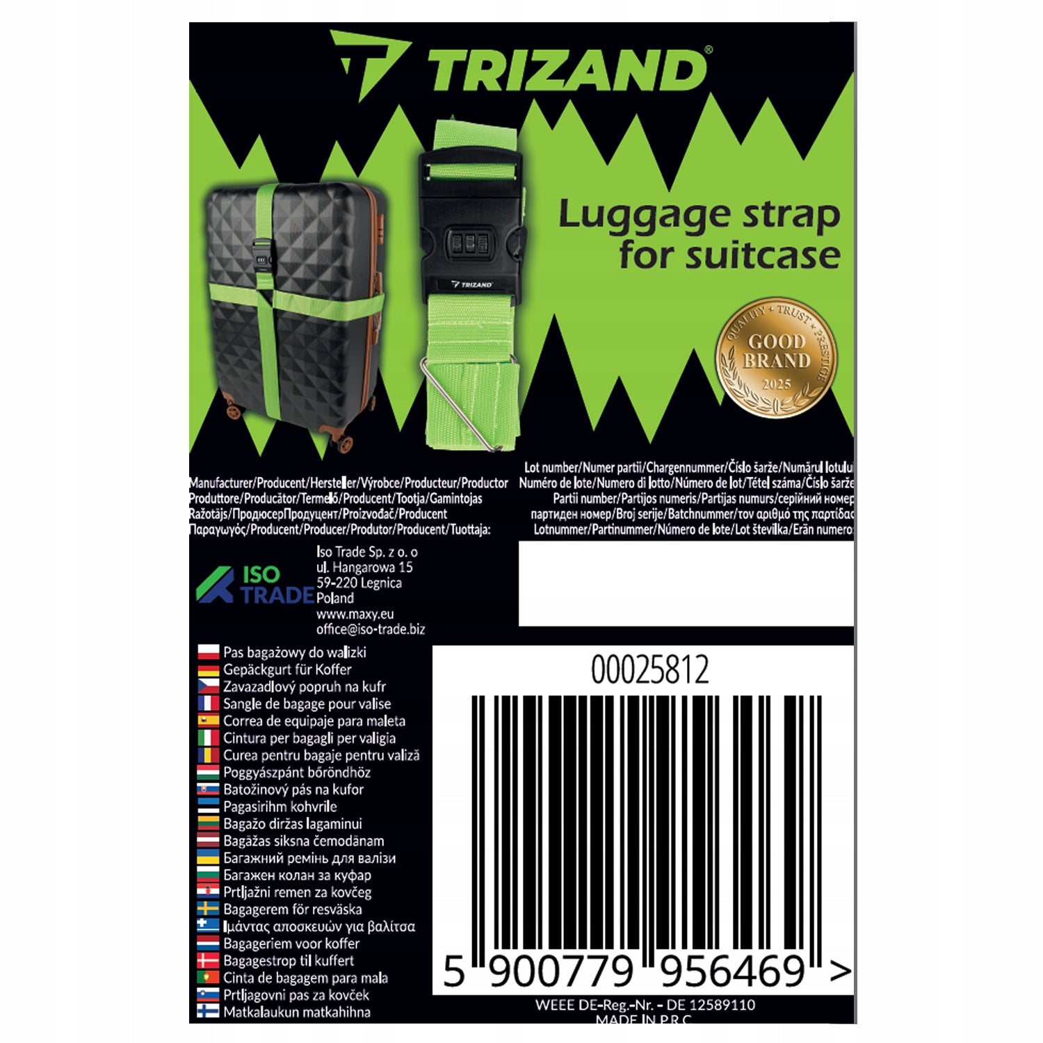 3x Luggage Suitcase Security Belt Fastening Luggage Travel Code Color green