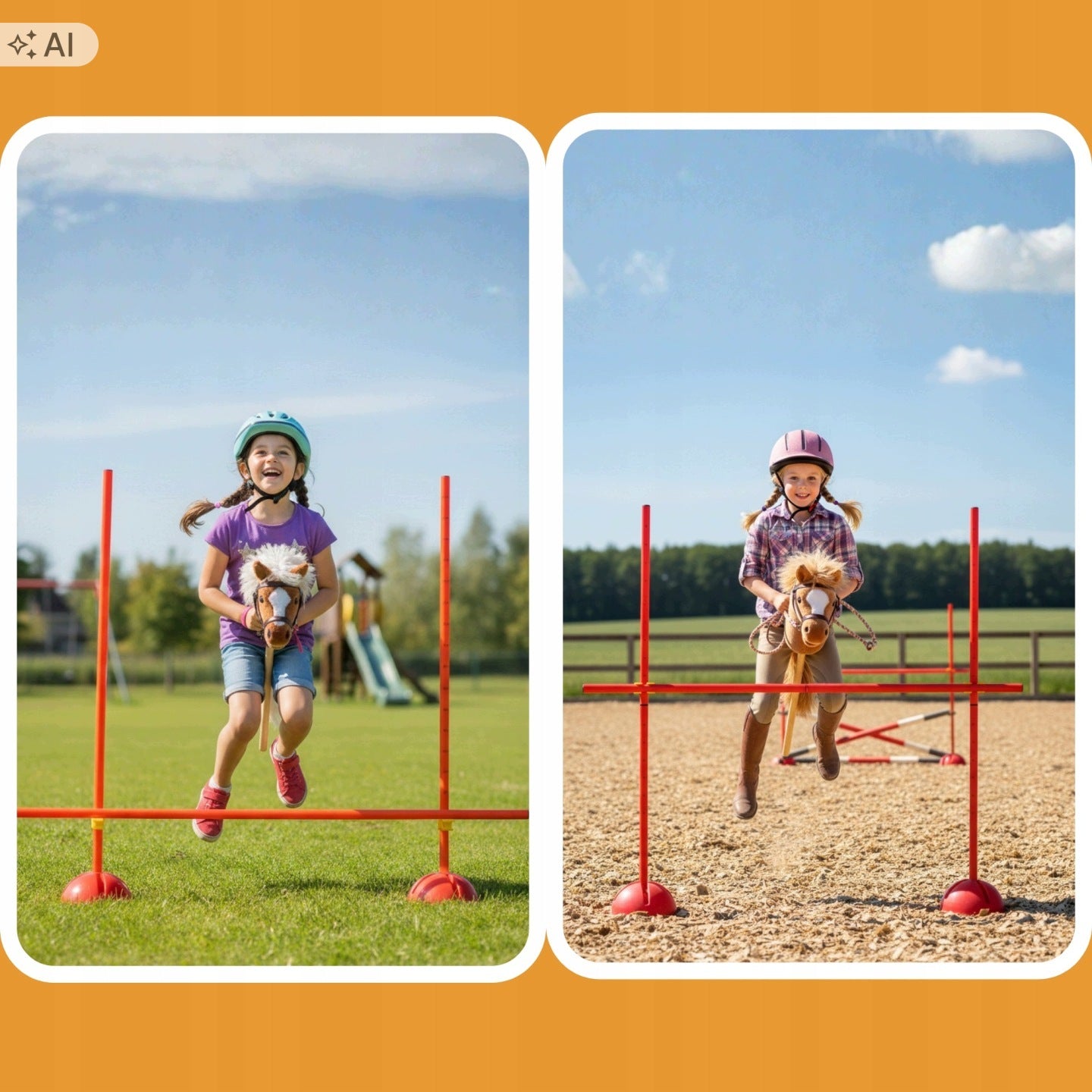 3x OBSTACLE HOBBY HORSE FOR JUMPING HORSE ON STICK Training Fence 120 CM Brand no brand
