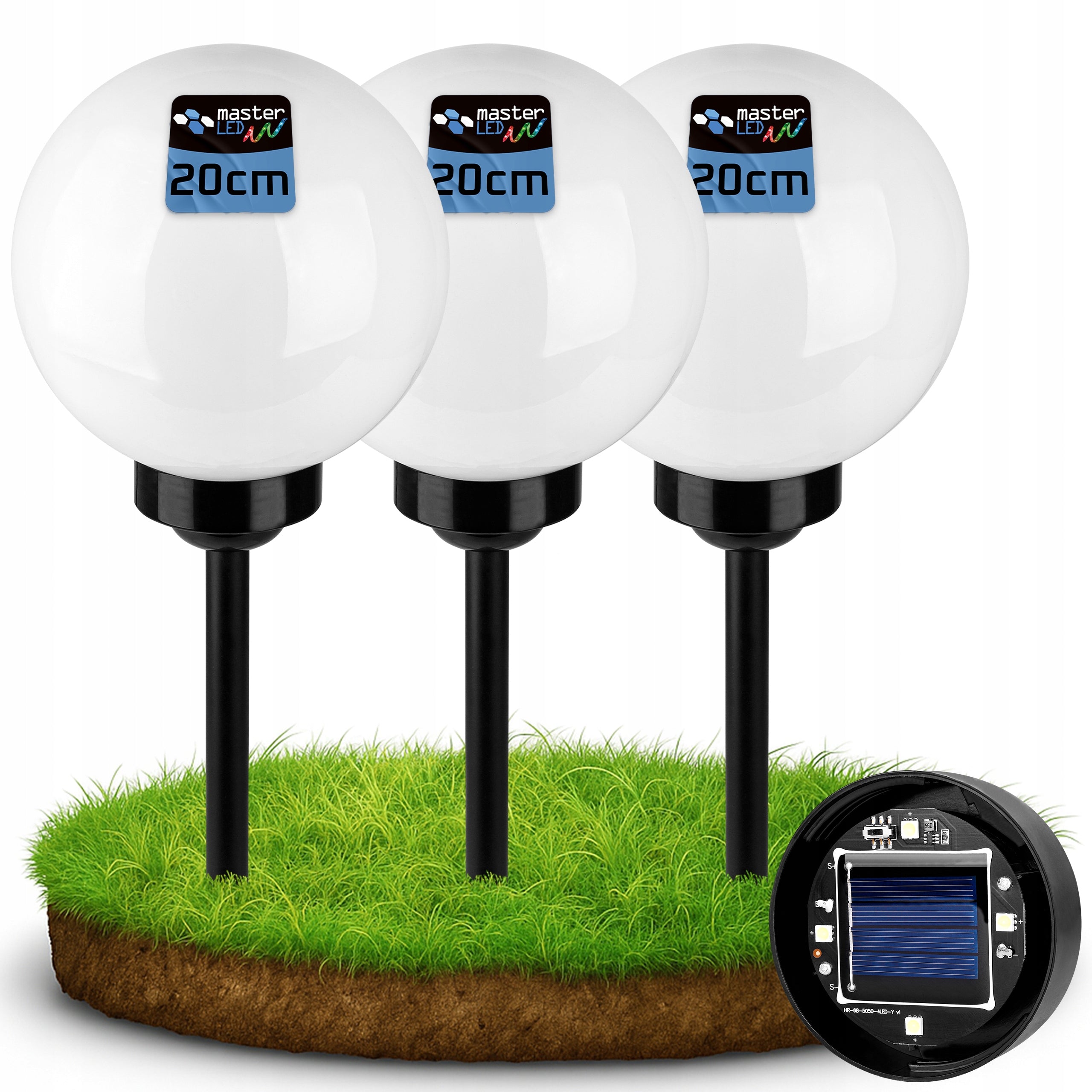 3x Solar Garden Lamp LED Ball 20cm Punched Ground White Milk