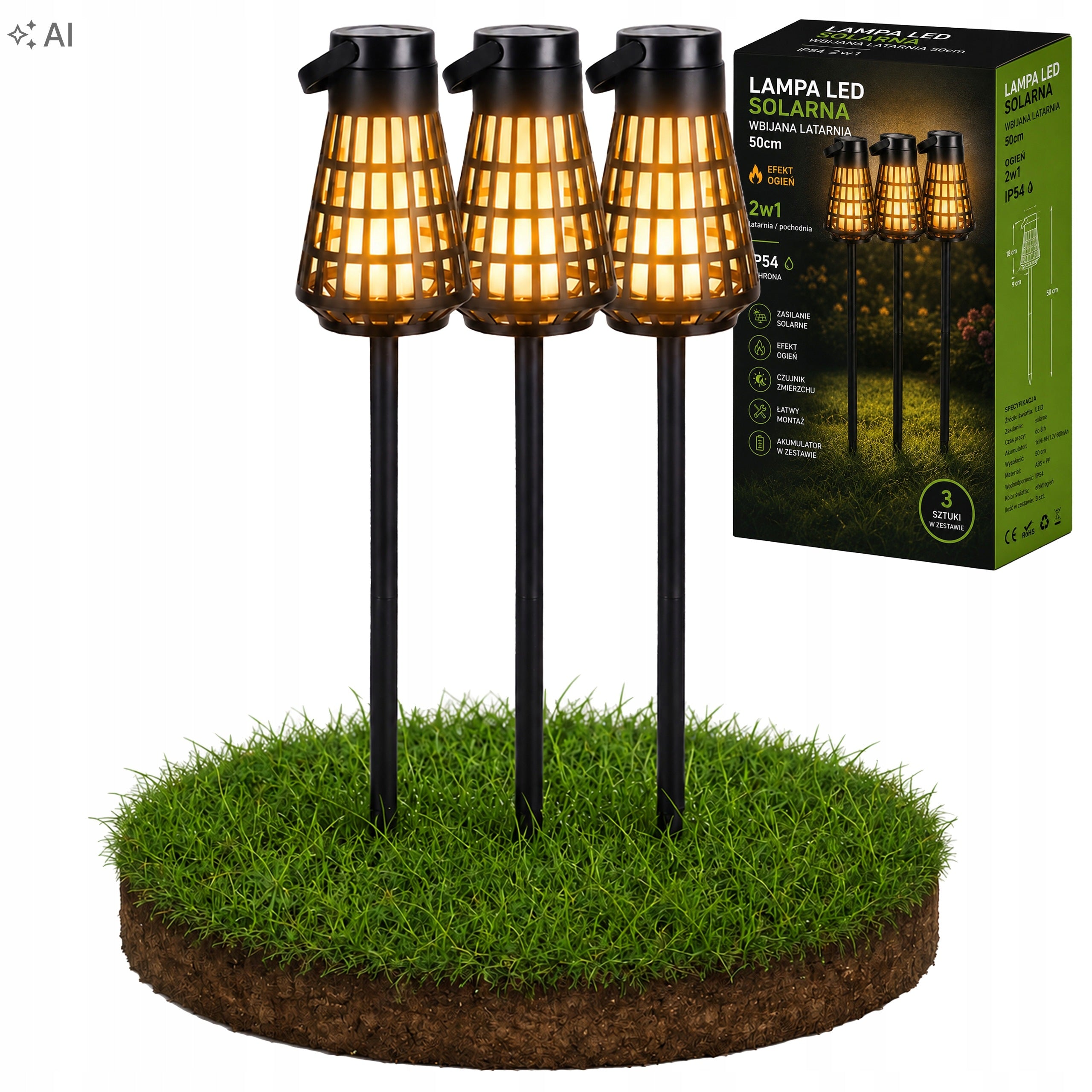 3x Solar Garden Torch Lamp Punched Hanging LED Flame For Garden
