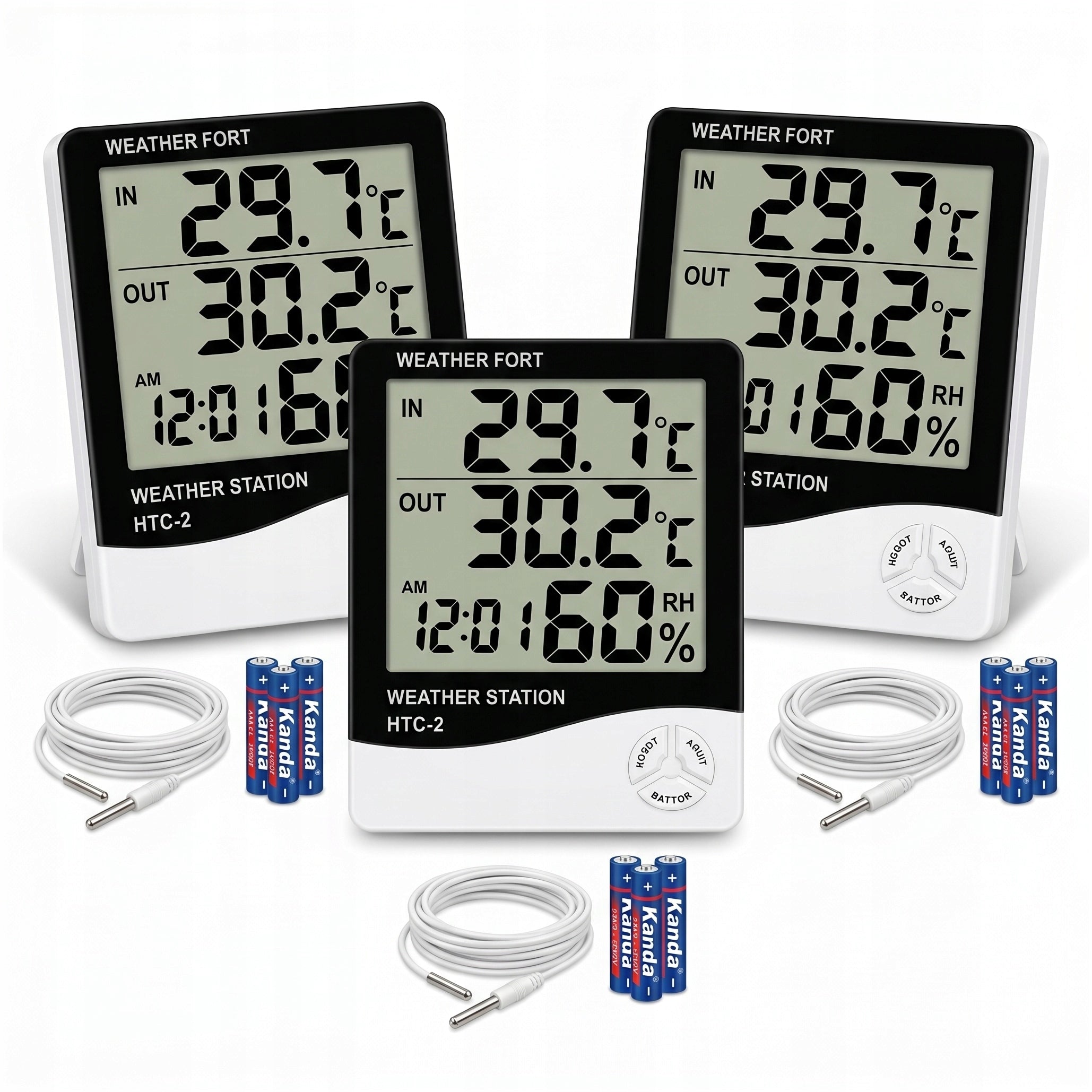 3x WEATHER STATION THERMOMETER HYGROMETER DIGITAL PROBE OUTDOOR SET OF 3pcs