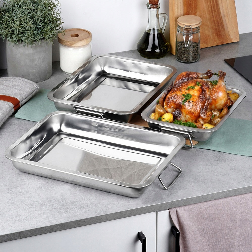 3x pan steel pan baking sheet fish meat oven cake Packaging status original