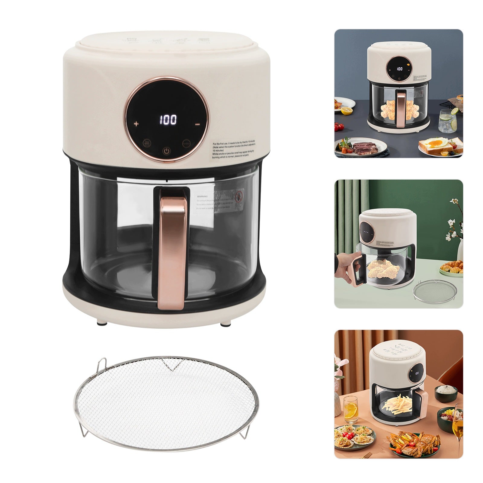 4.2L White LCD Glass Air Fryer 360° Viewable Visual Cooking Pot Manufacturer code 743169235219