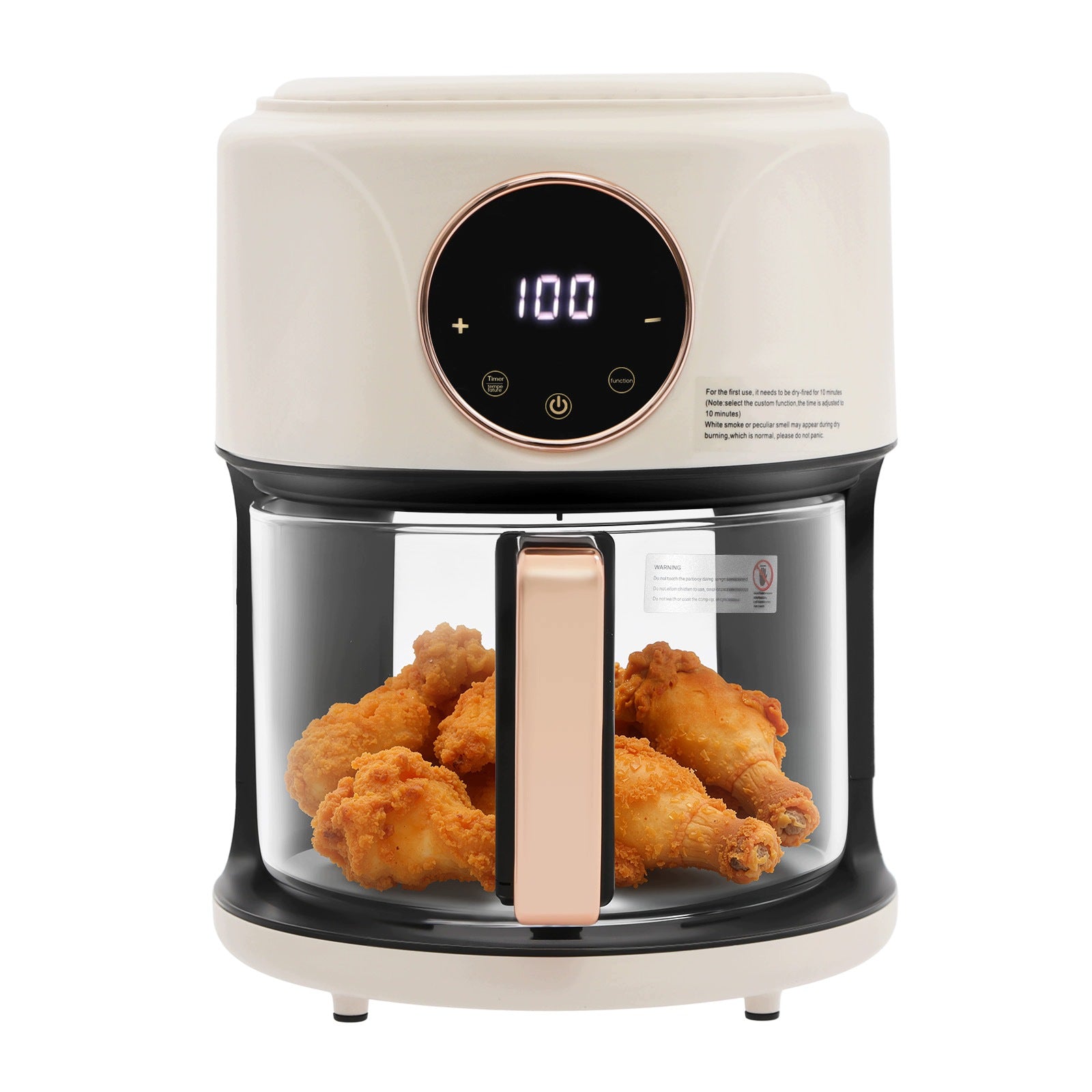 4.2L White LCD Glass Air Fryer 360° Viewable Visual Cooking Pot