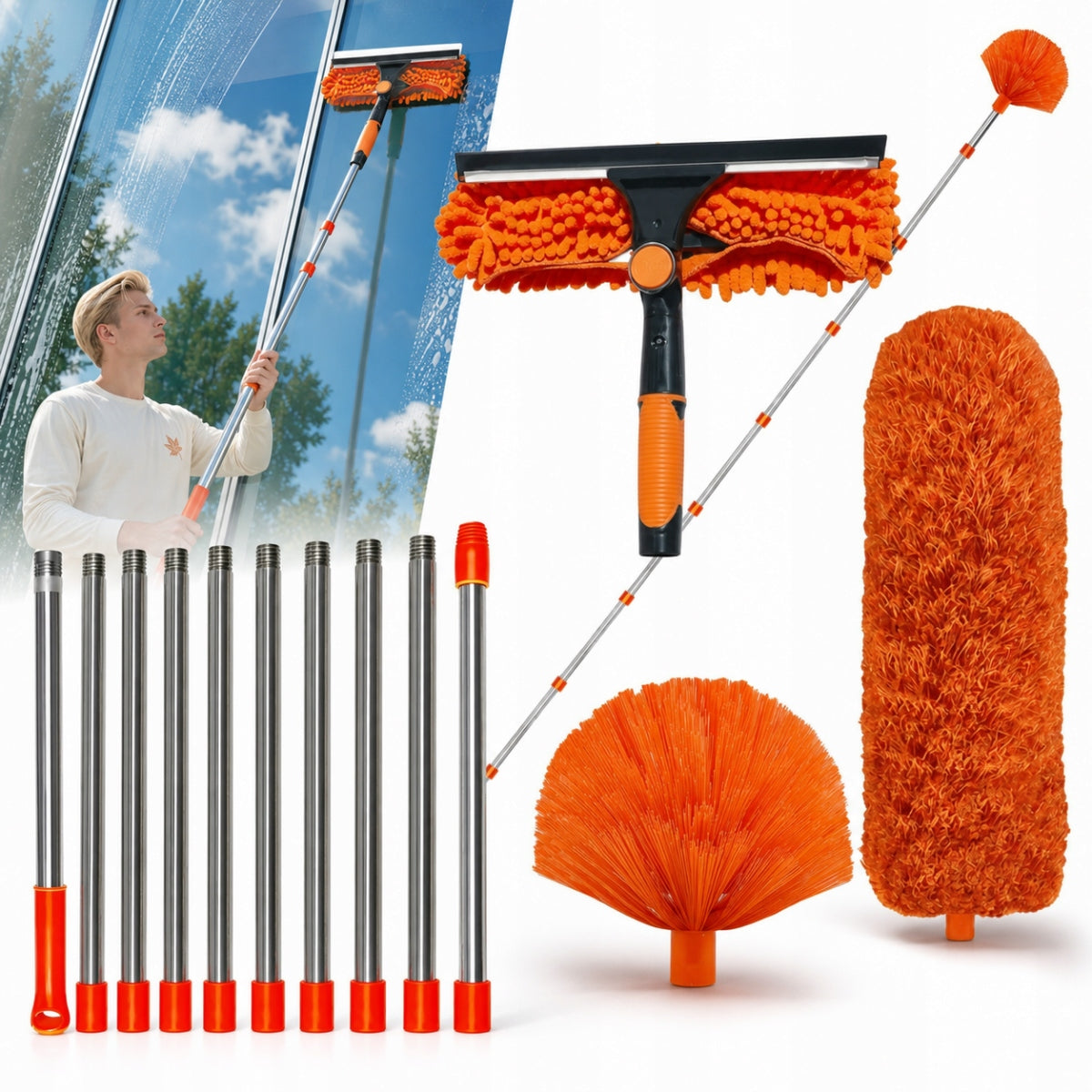 4,3M Telescopic Window Cleaner Mop with Washer and Squeegee