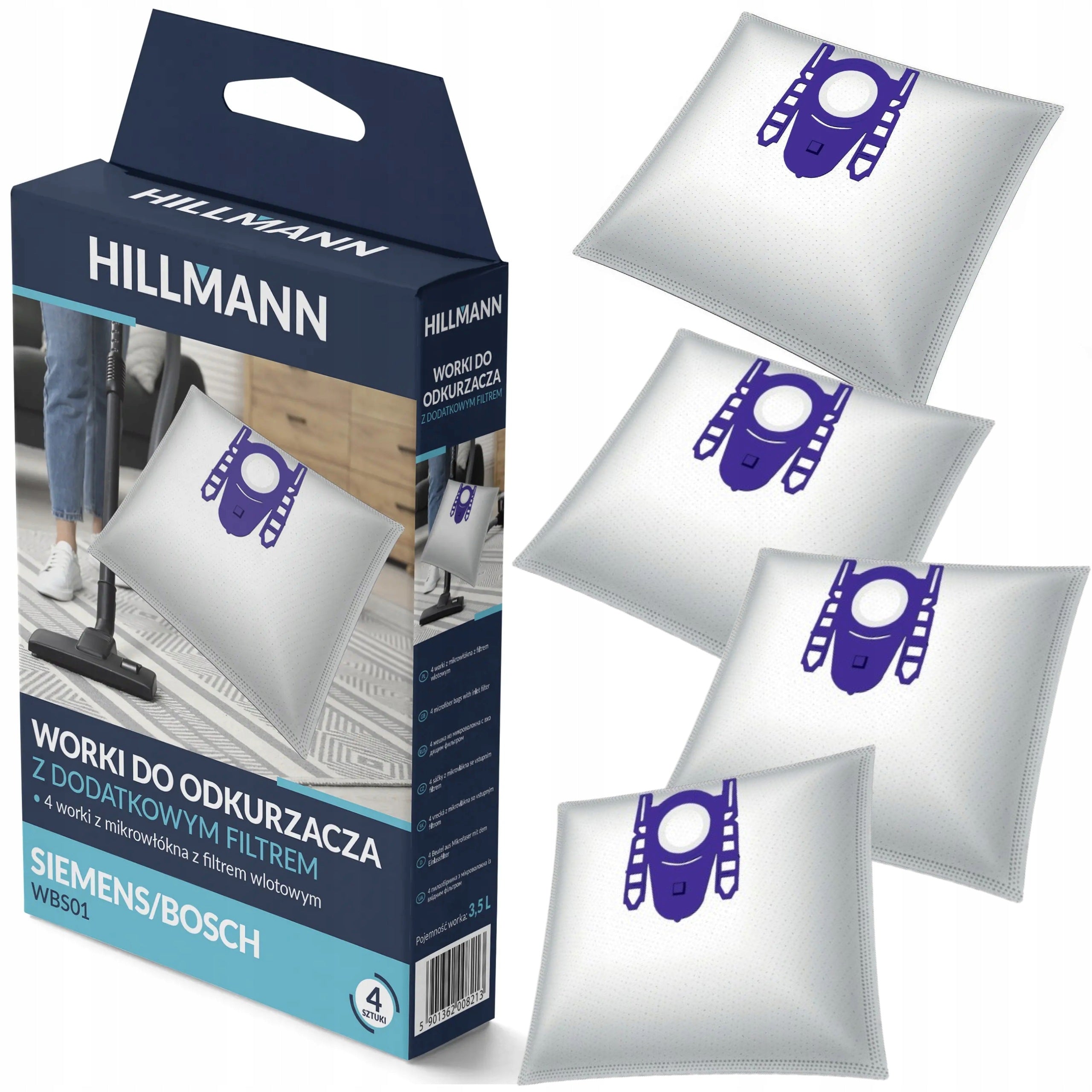4 ANTI-ALLERGY BAGS + FILTER FOR BOSCH SIEMENS VACUUM CLEANER TEXTILE HILLMANN