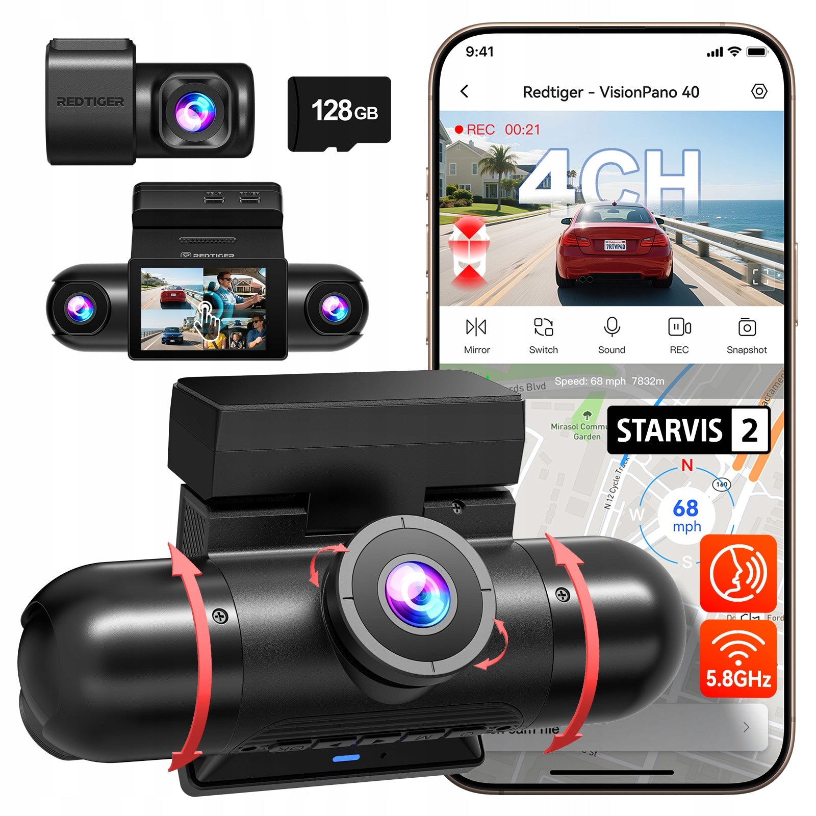 4-Channel Dash Cam 360° View REDTIGER VP40, STARVIS2, Night Vision, 128GB Packaging status original