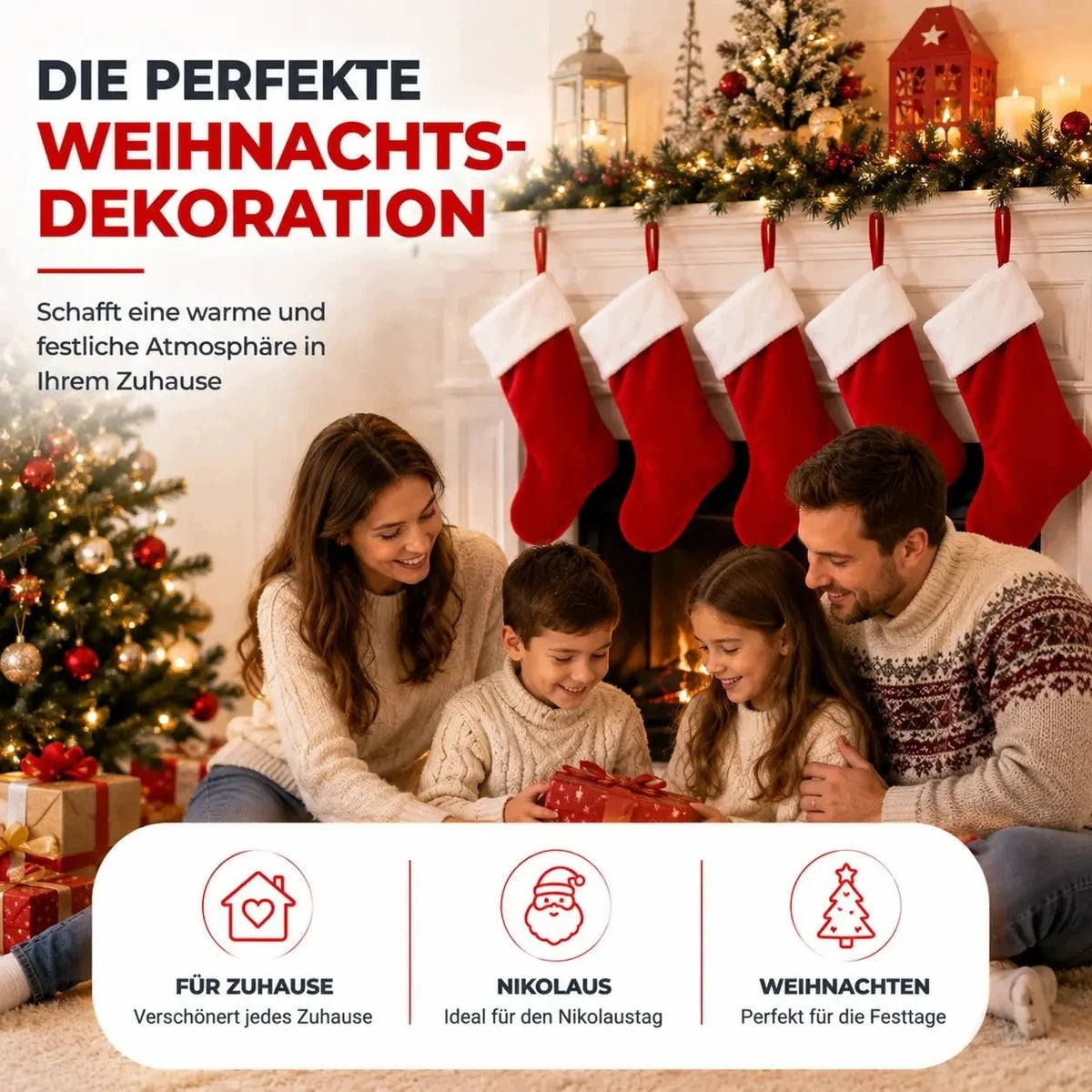4 Christmas socks for hanging and filling, fireplace decoration Manufacturer code TK-ALG-111