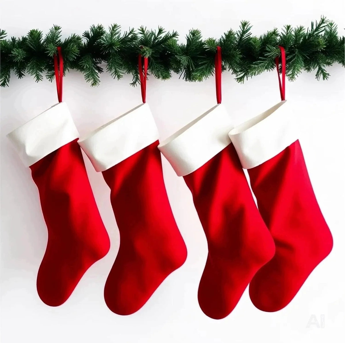 4 Christmas socks for hanging and filling, fireplace decoration