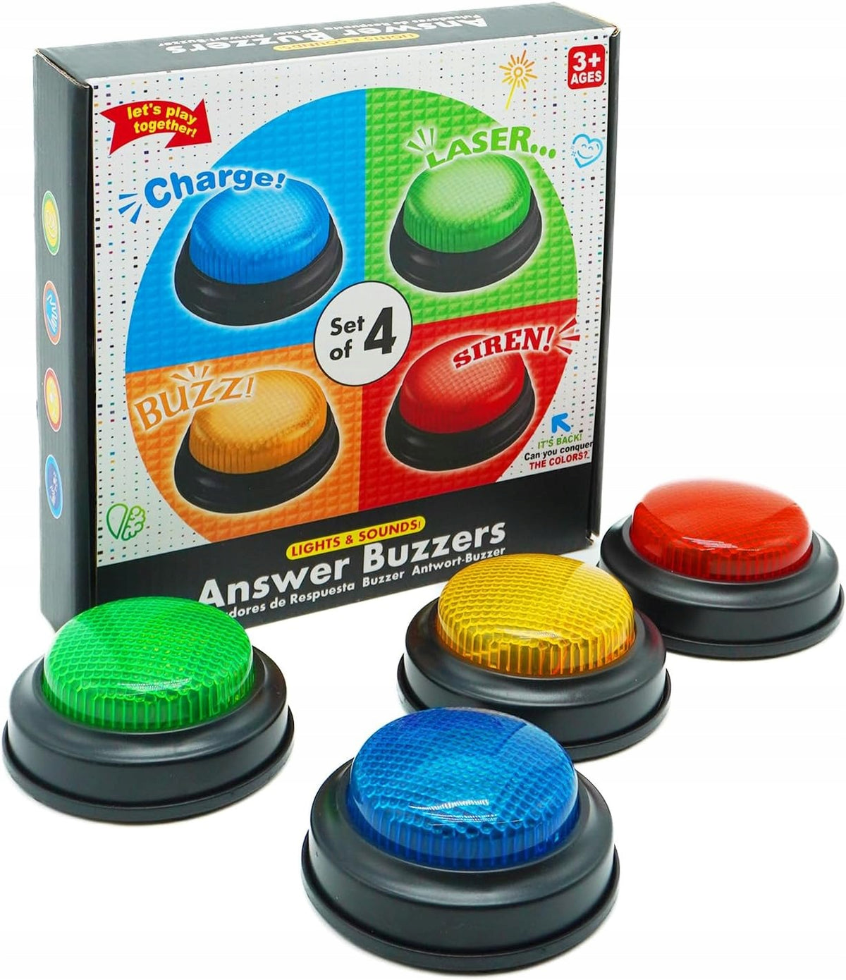 4 PCS BUZZER WITH LIGHTS AND SOUND, RESPOND BUZZER LIGHT AND SOUND