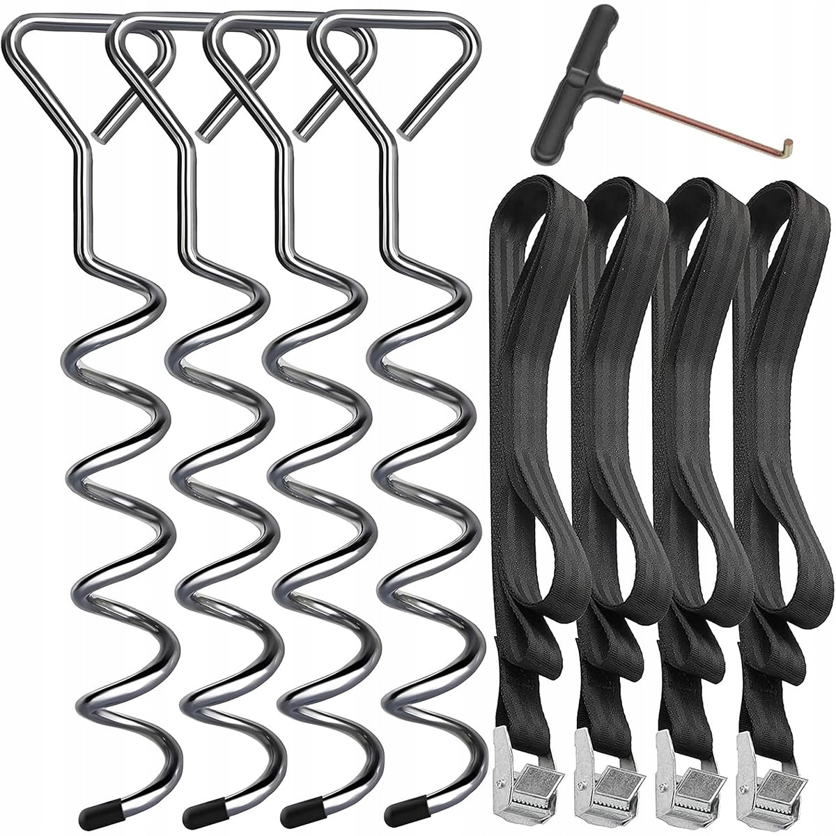 4 Pieces Anchors Spiral Herrings for Tent Trampoline Screwed + Straps Packaging status original