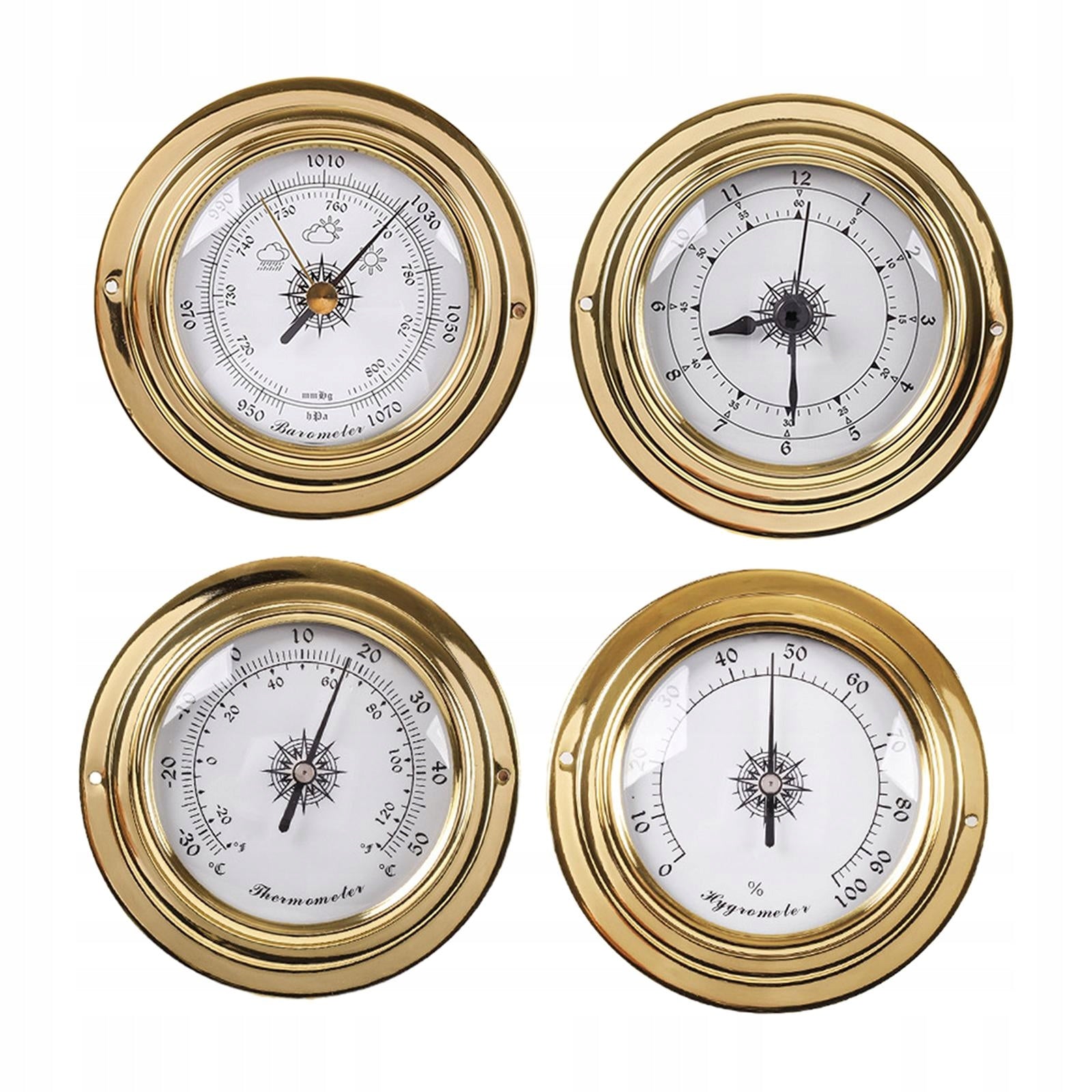 4 Pieces Barometers Clock Meter Thermometer Hygrometer Set Sailing Brand no brand