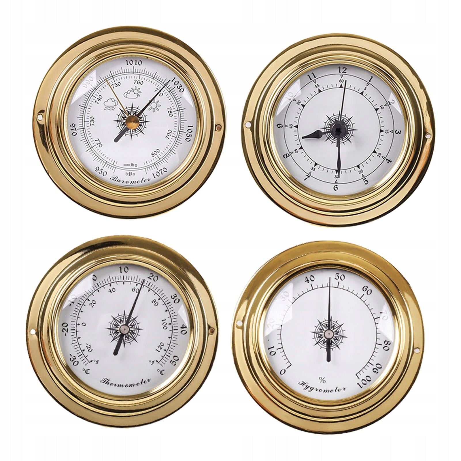 4 Pieces Barometers Clock Meter Thermometer Hygrometer Set Sailing