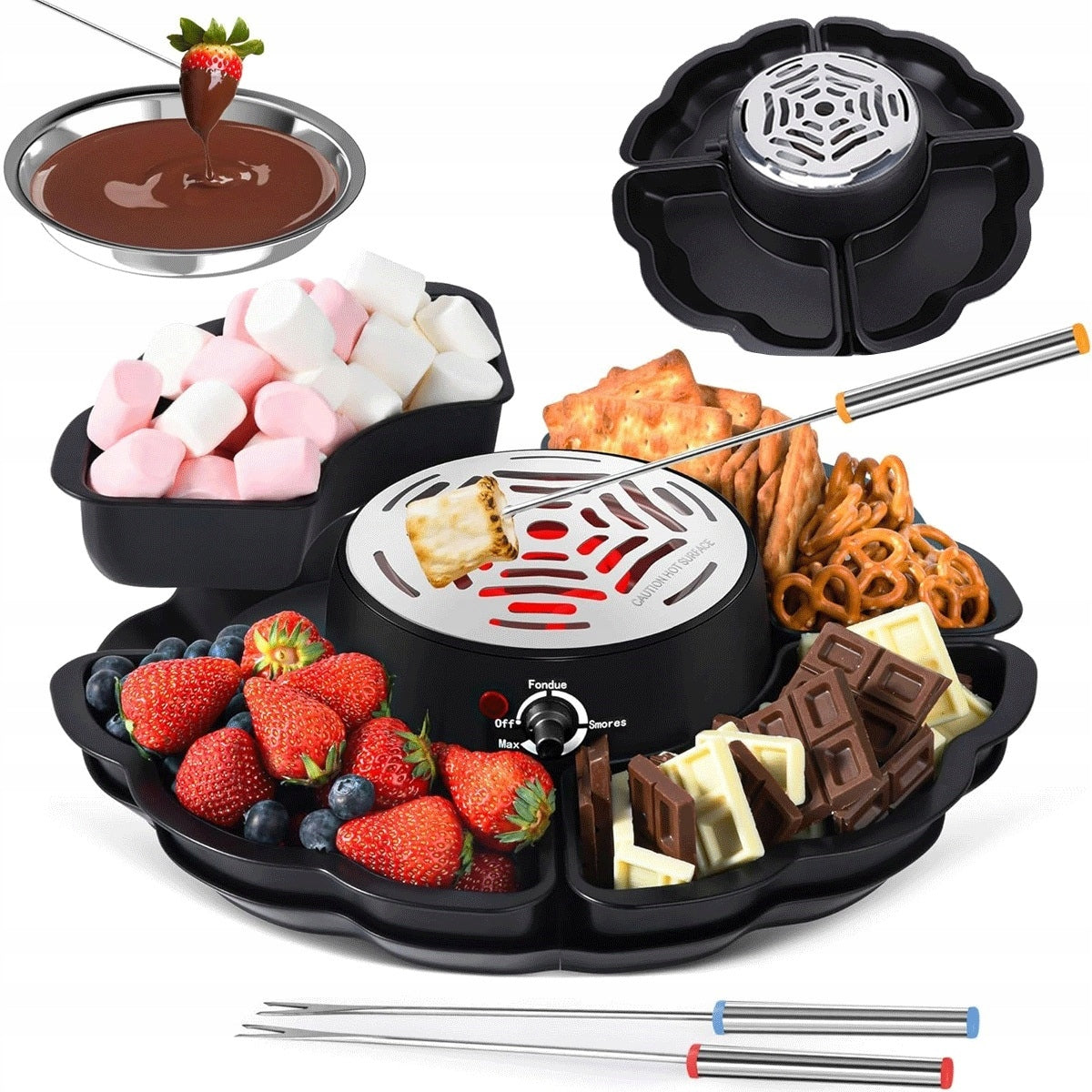 4 Removable Fondue Electric Trays for Chocolate and Foam, Stainless Steel