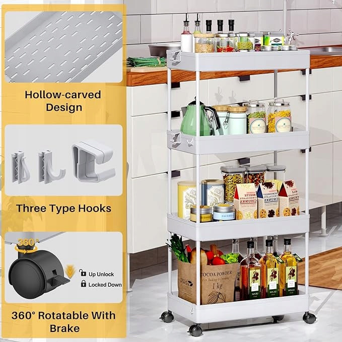 4-Tier Spice Rack Organizer Shelf with Wheels - Ash Grey Manufacturer code wozek