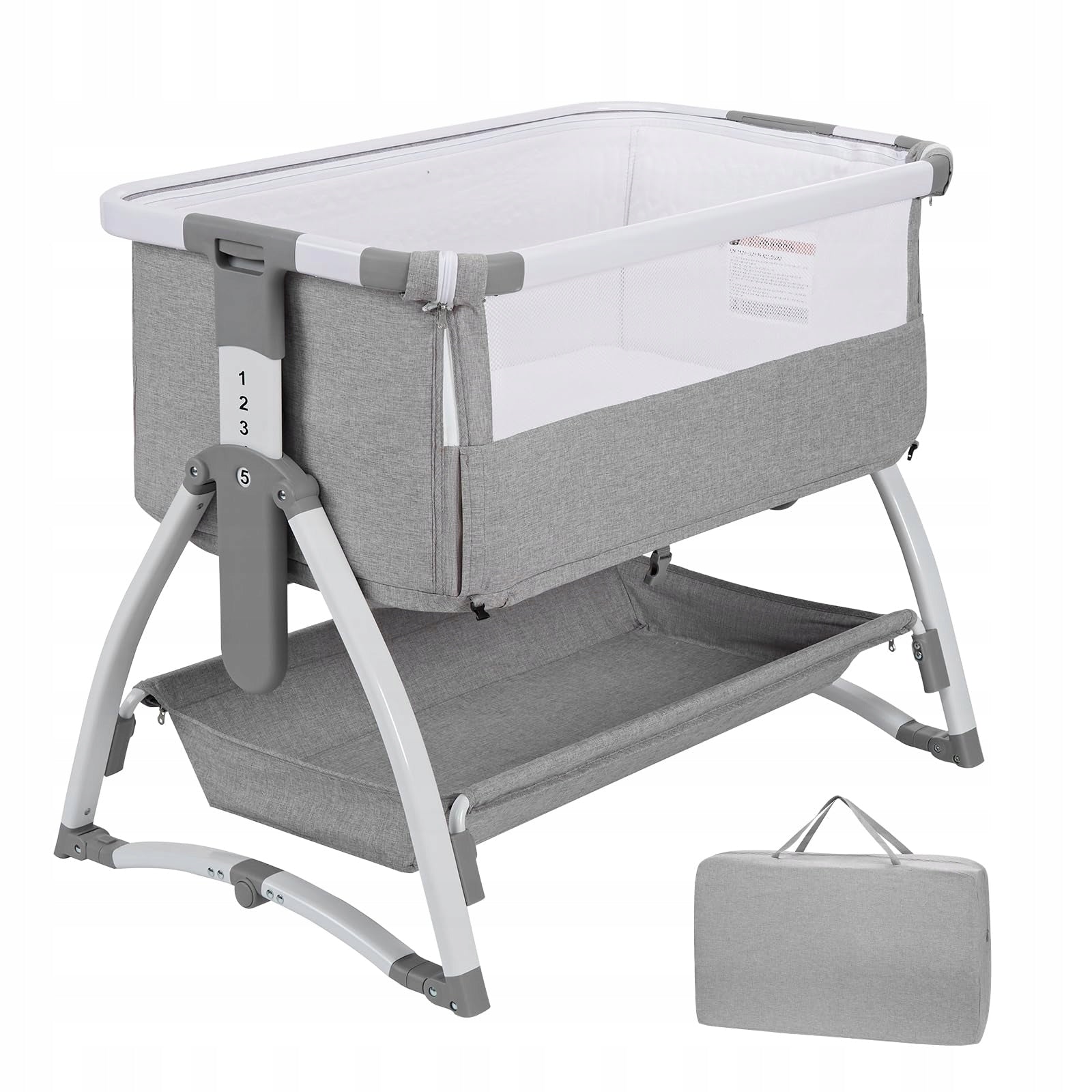 4 in 1 Baby Bedside Crib 94.5 x 64 x 82 cm Height Adjustable Cot Gray Packaging status original