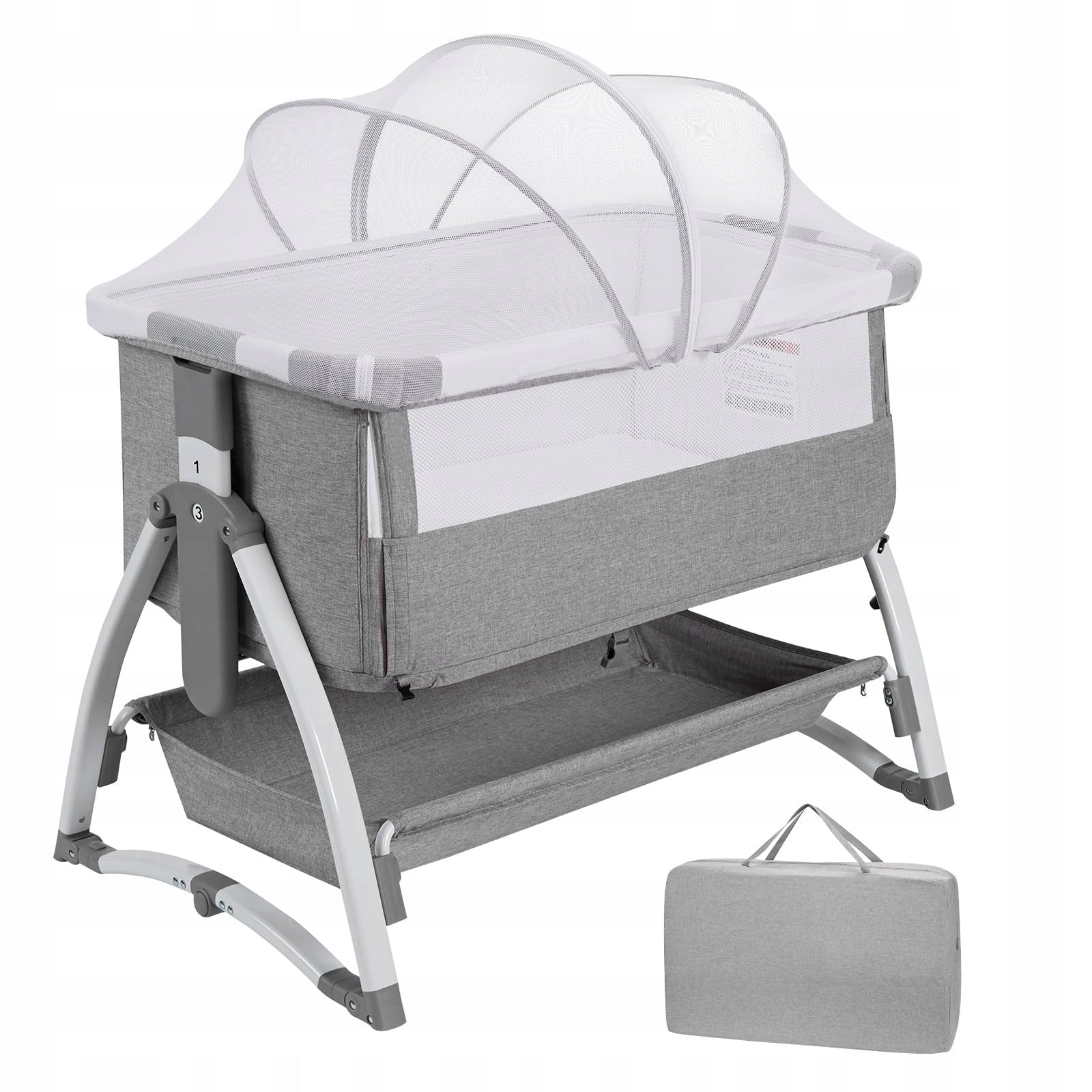 4 in 1 Baby Bedside Crib 94.5 x 64 x 82 cm Height Adjustable Cot Gray