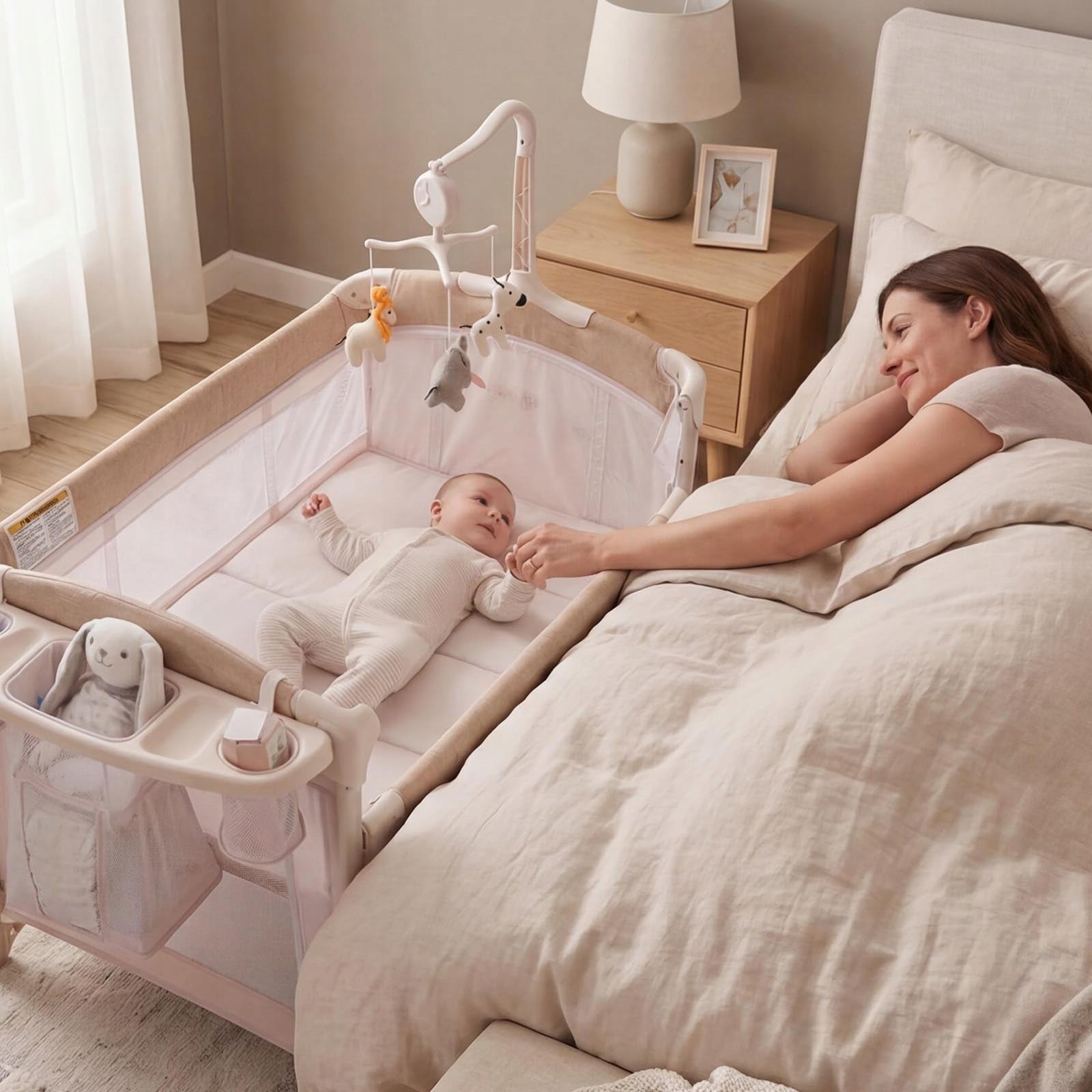 4 in 1 Baby Bedside, Rocking Bassinet, Diaper Change, Storage Pocket Brand no brand