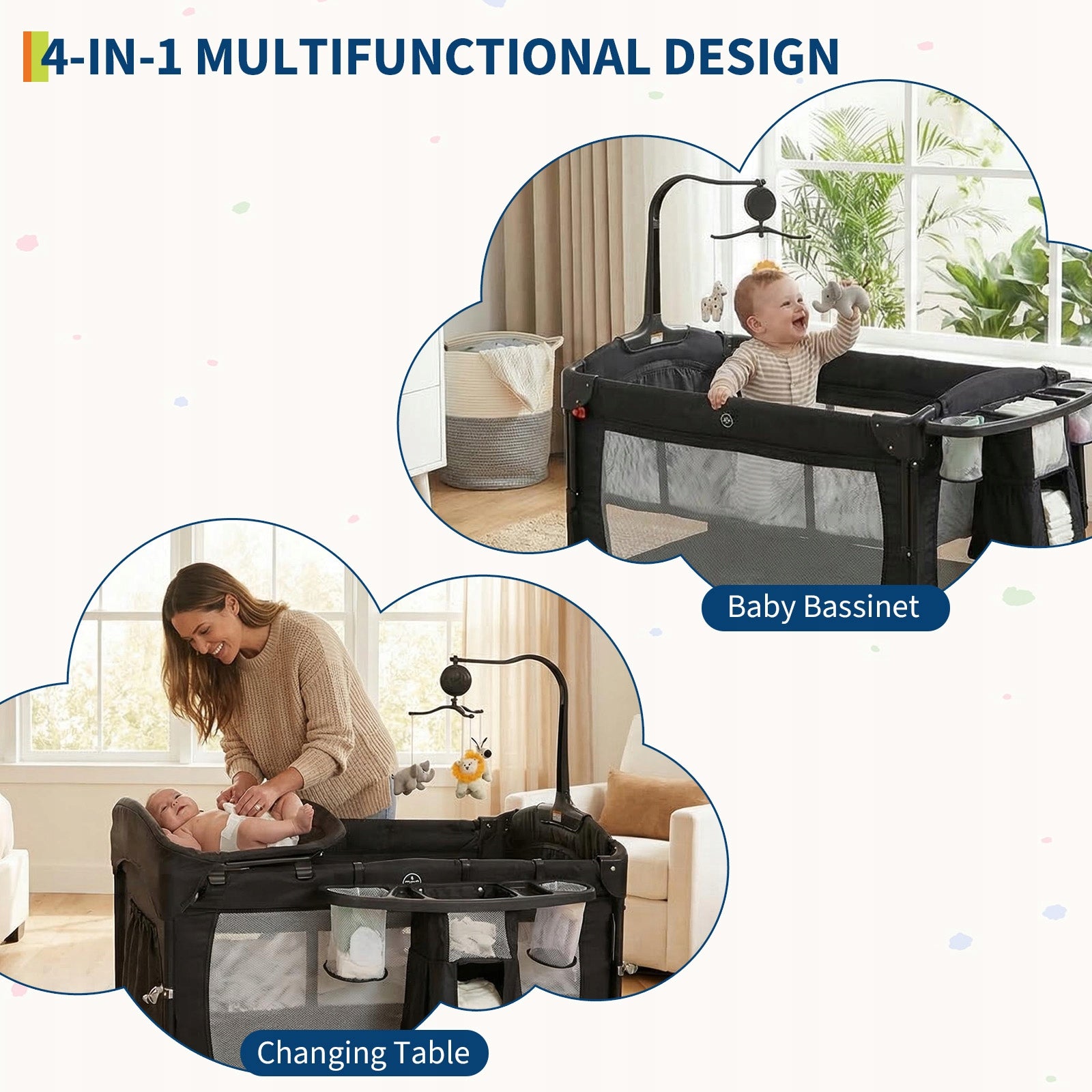 4 in 1 Bedside Crib with Rocking Bassinet & Diaper Changer black Brand no brand