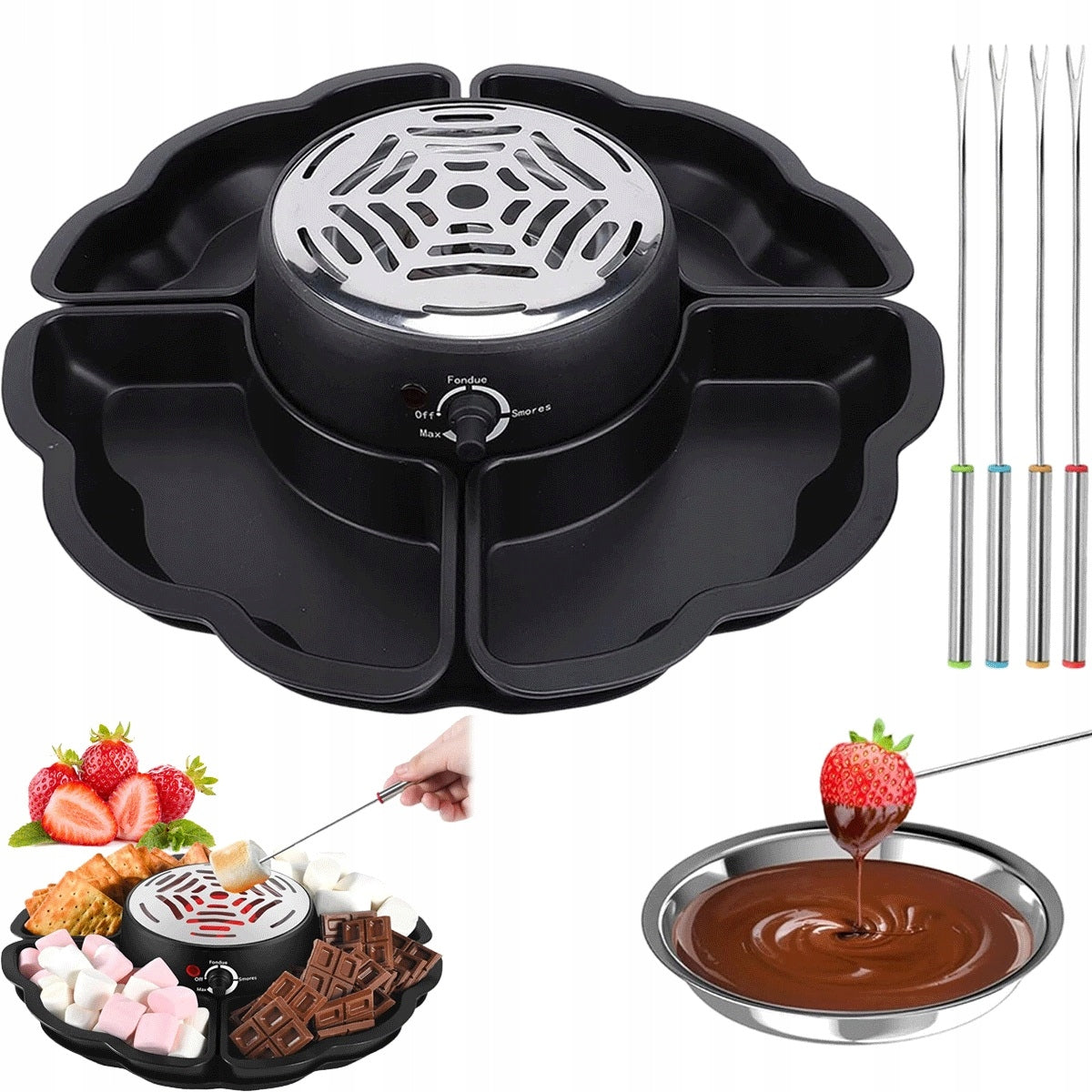 4 removable Fondue electric trays with temperature control for chocolate