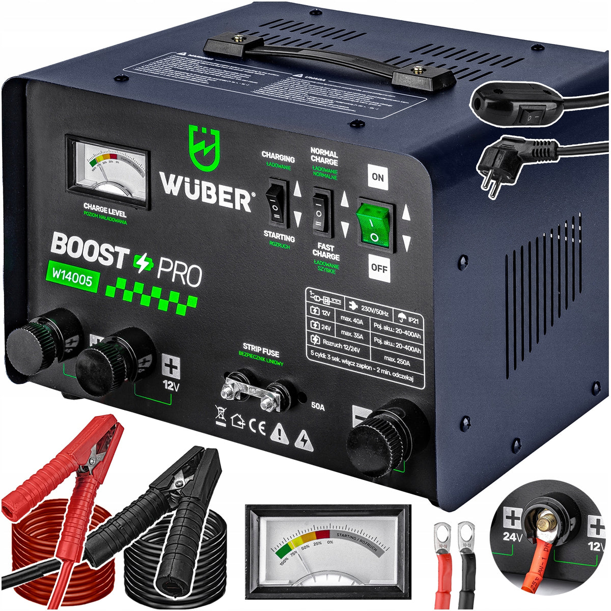40A BATTERY RECTIFIER WITH START-UP 20-400AH CAR 12V/24V WUBER Manufacturer's catalog number W14005 WUBER PROSTOWNIK