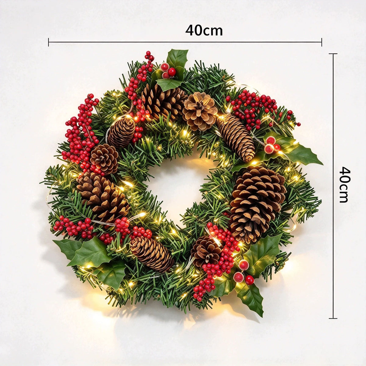 40cm Handmade Christmas Wreath with Lights for Door Wall Window Decor Manufacturer code HO-0672A1-YT