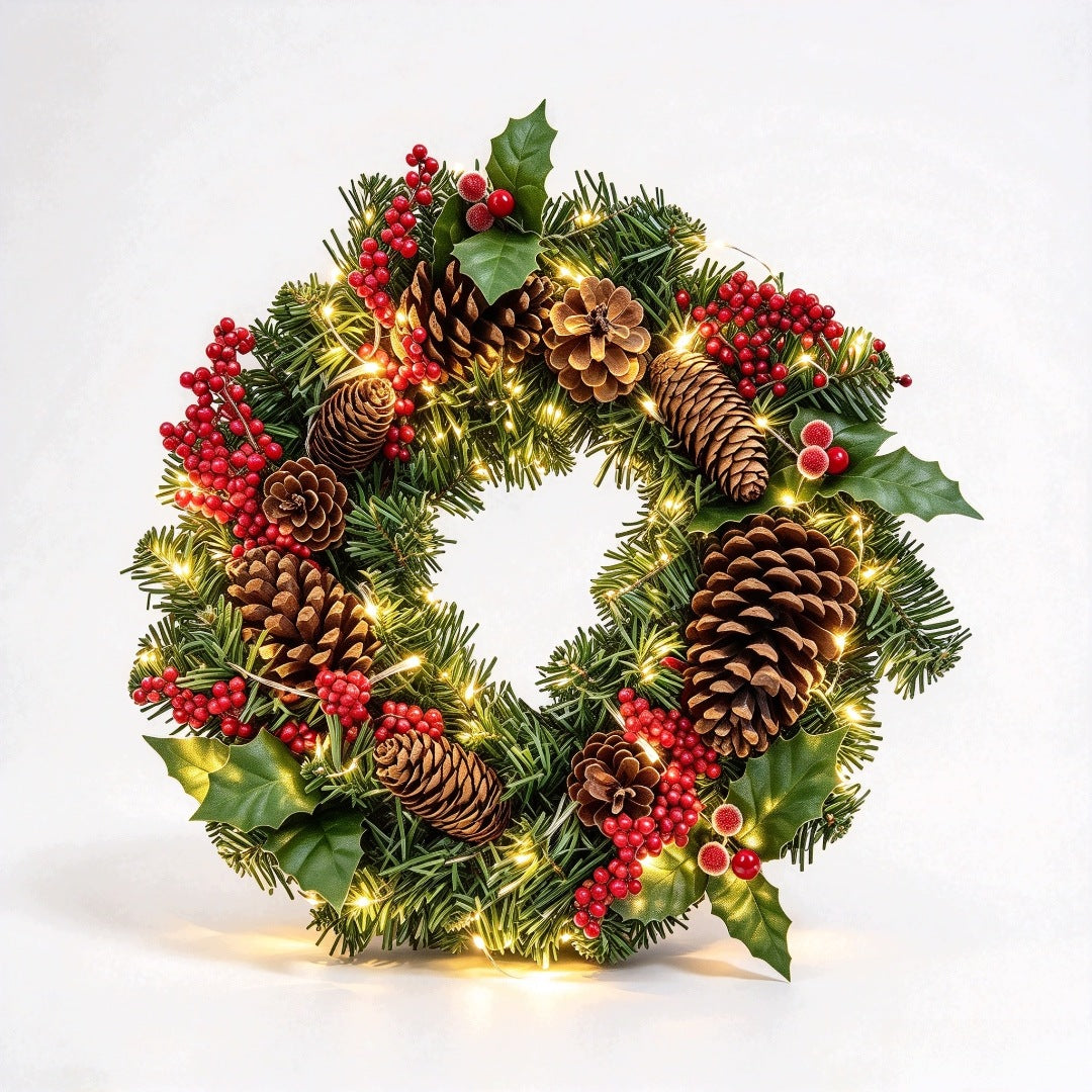 40cm Handmade Christmas Wreath with Lights for Door Wall Window Decor