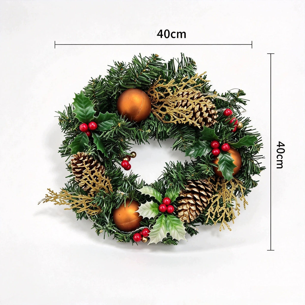 40cm Handmade Christmas wreath decoration for door window with LED Manufacturer code HO-0674A1-YT