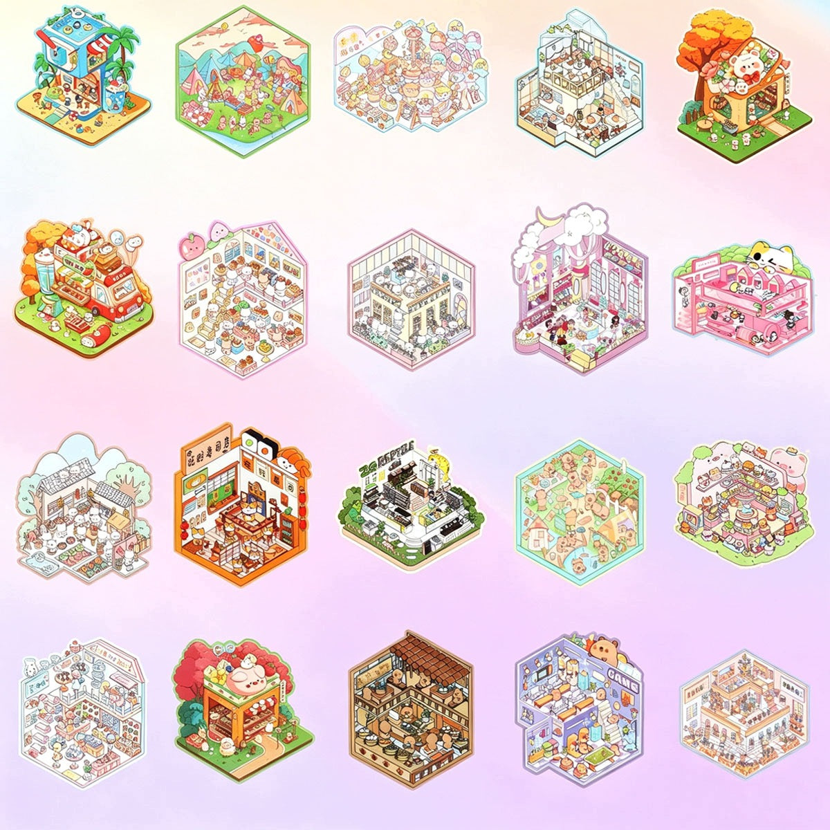 40x STICKERS BOX 3D ANTI-STRESS STICKER COTTAGE WITH STAGE BOX Packaging status original