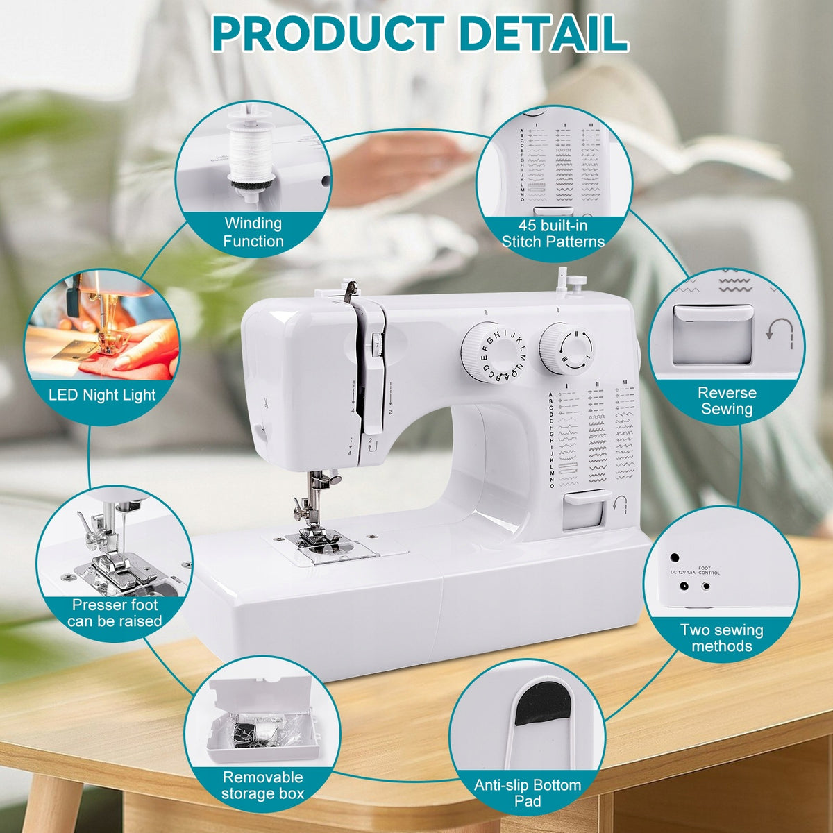 45 Stitches Electric Double Thread Sewing Machine with Sewing Kit Packaging status original
