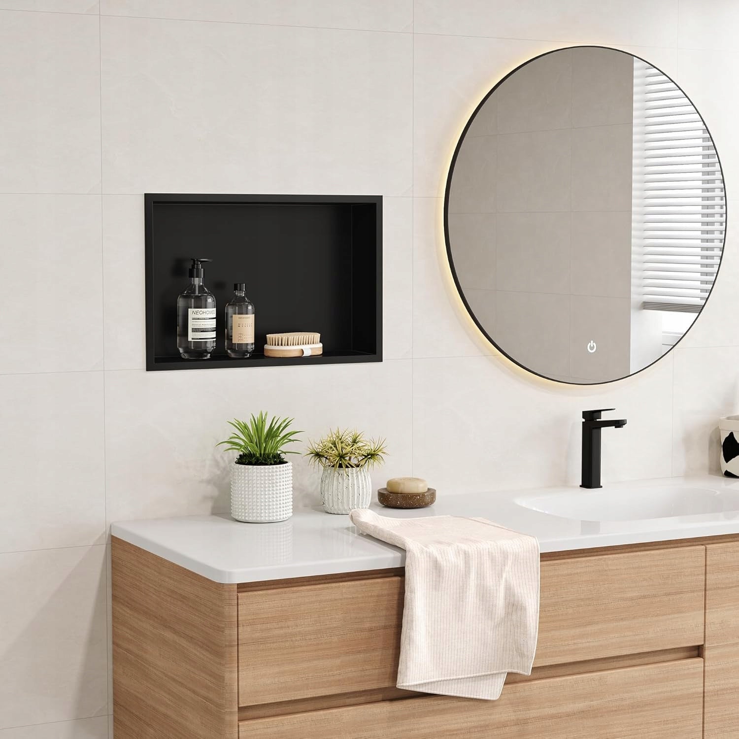 45x30x10CM BATHROOM RECESSED SHELF FLUSH MOUNTED COLLAR BLACK TEPE Packaging status original