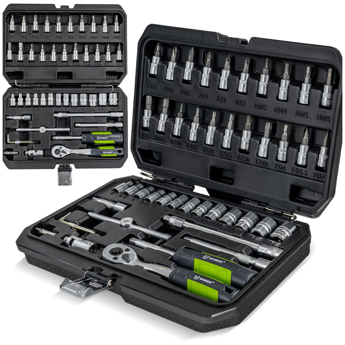 46-EL TOOL SET SOCKET WRENCHES 1/4 CAPS TORX BITS SUITCASE