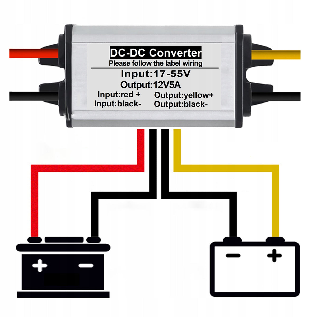48/36/24V TO 12V HIGH PERFORMANCE DC-DC CONVERTER 96% DC17-55V TO 12V 5A Effective power 60 W
