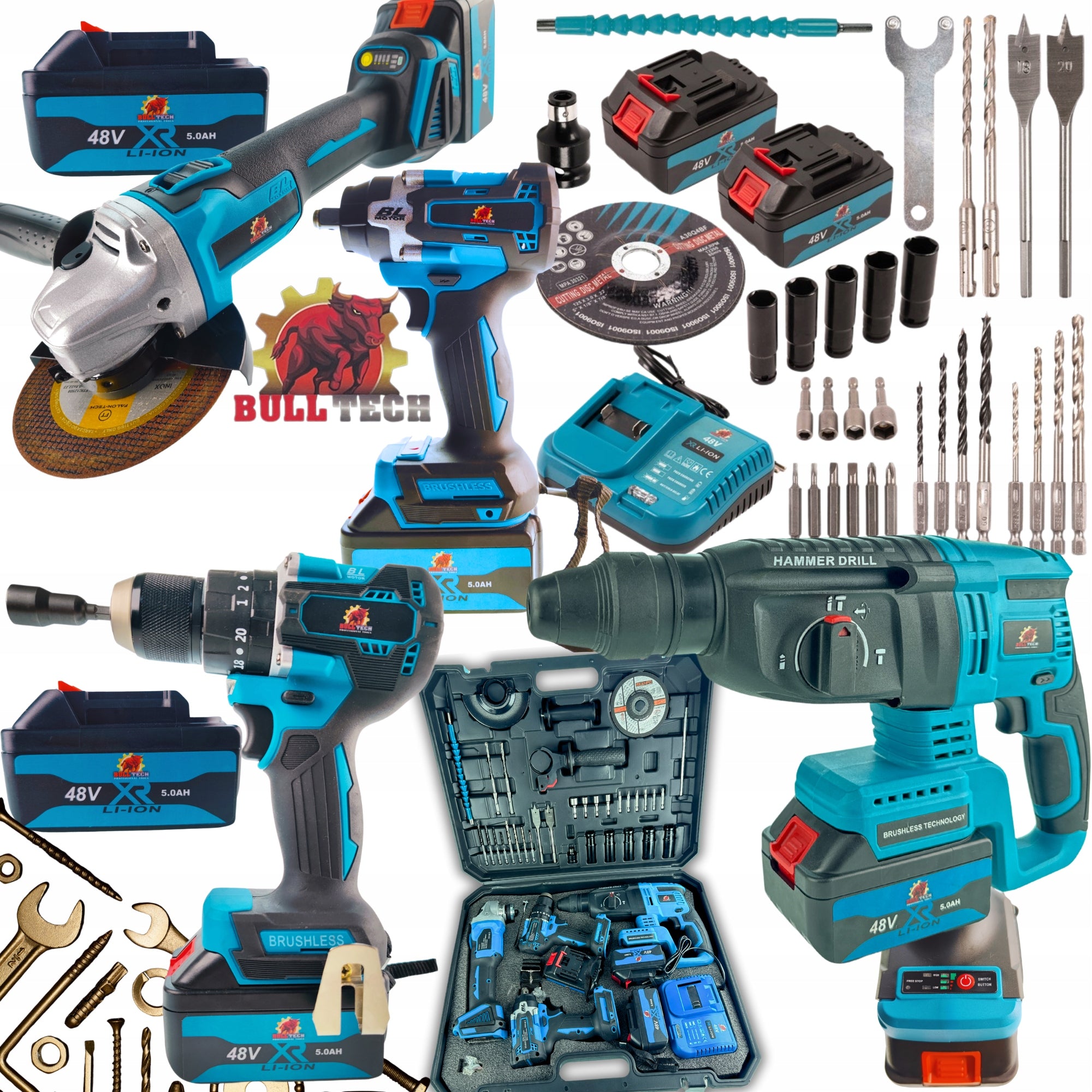 48V 4in1 CORDLESS TOOL KIT + HAMMER SCREWDRIVER GRINDER WRENCH
