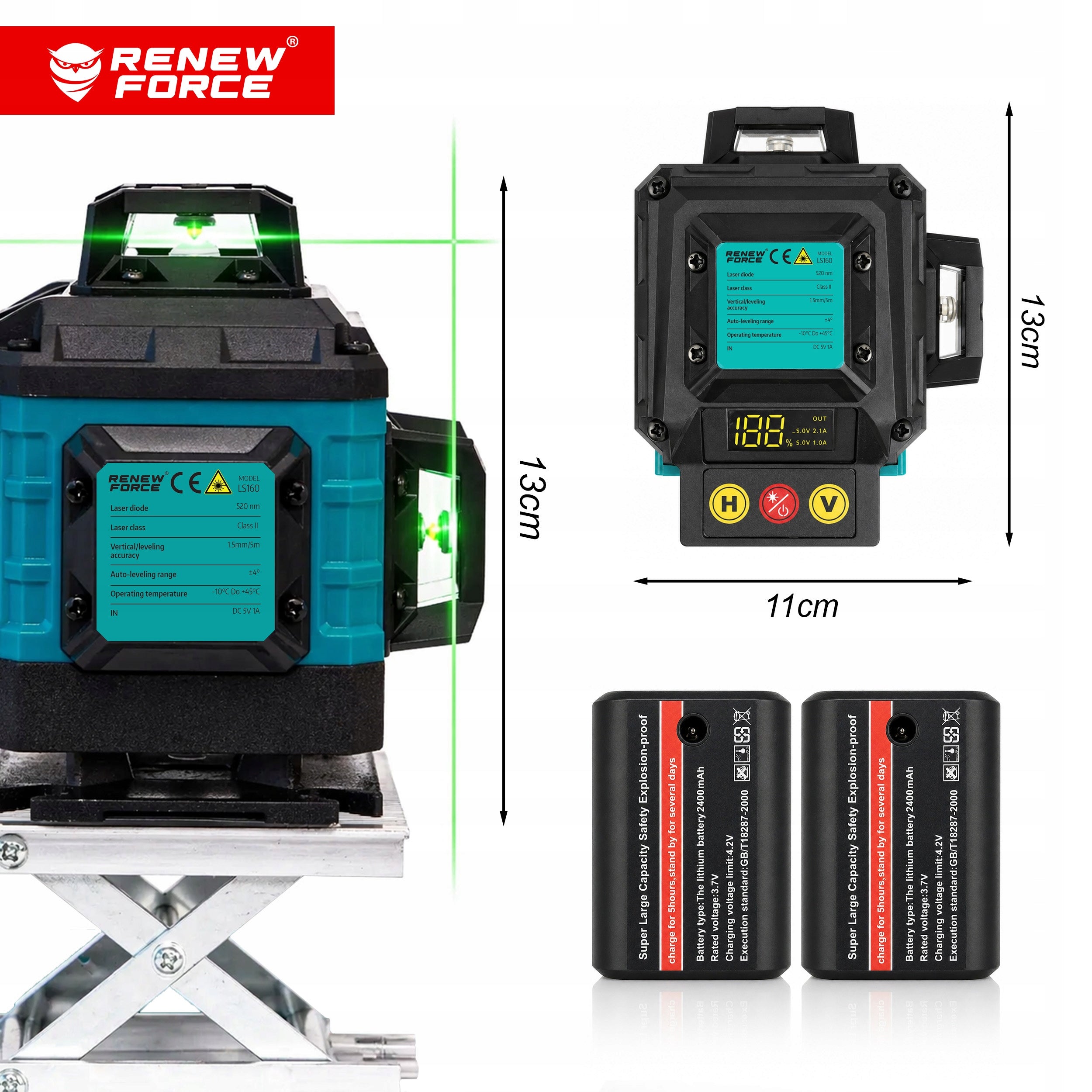 4D 360 16 LINE PLANE LASER LEVEL REMOTE CONTROL + TRIPOD + SUITCASE Power supply rechargeable battery