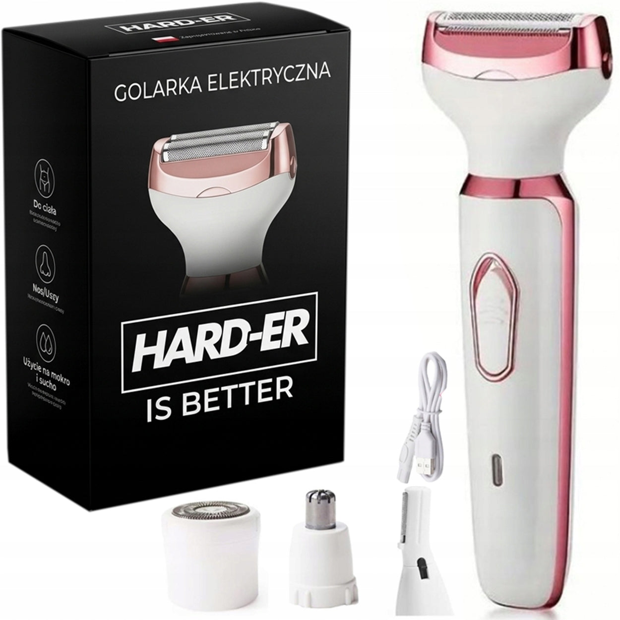 4IN1 WOMEN'S ELECTRIC BODY FACE SHAVER BIKINI AND EYEBROW USB Hard-er