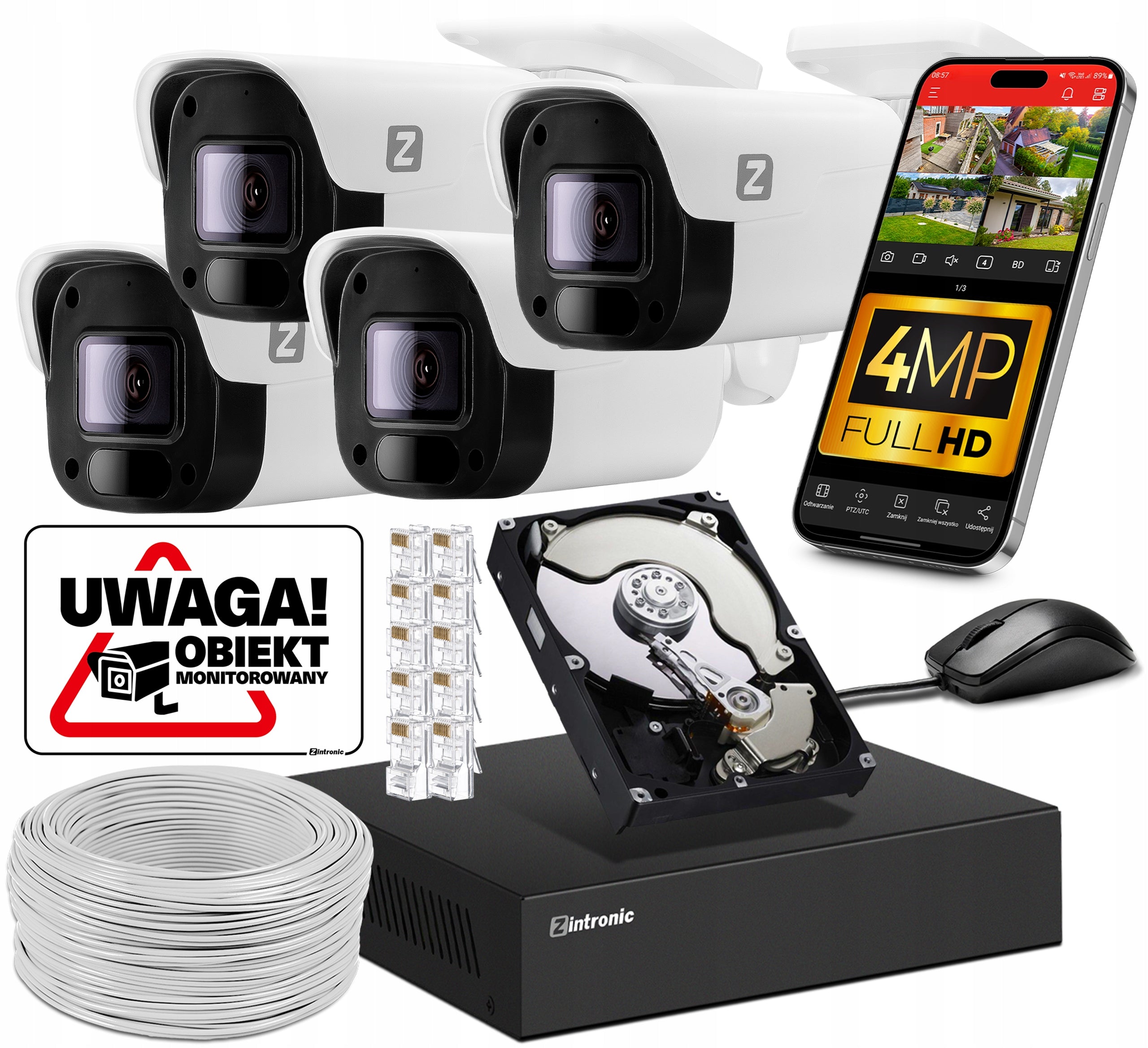 4MPx IP POE SURVEILLANCE KIT 4 CAMERAS 4MPx 1TB PREVIEW APP