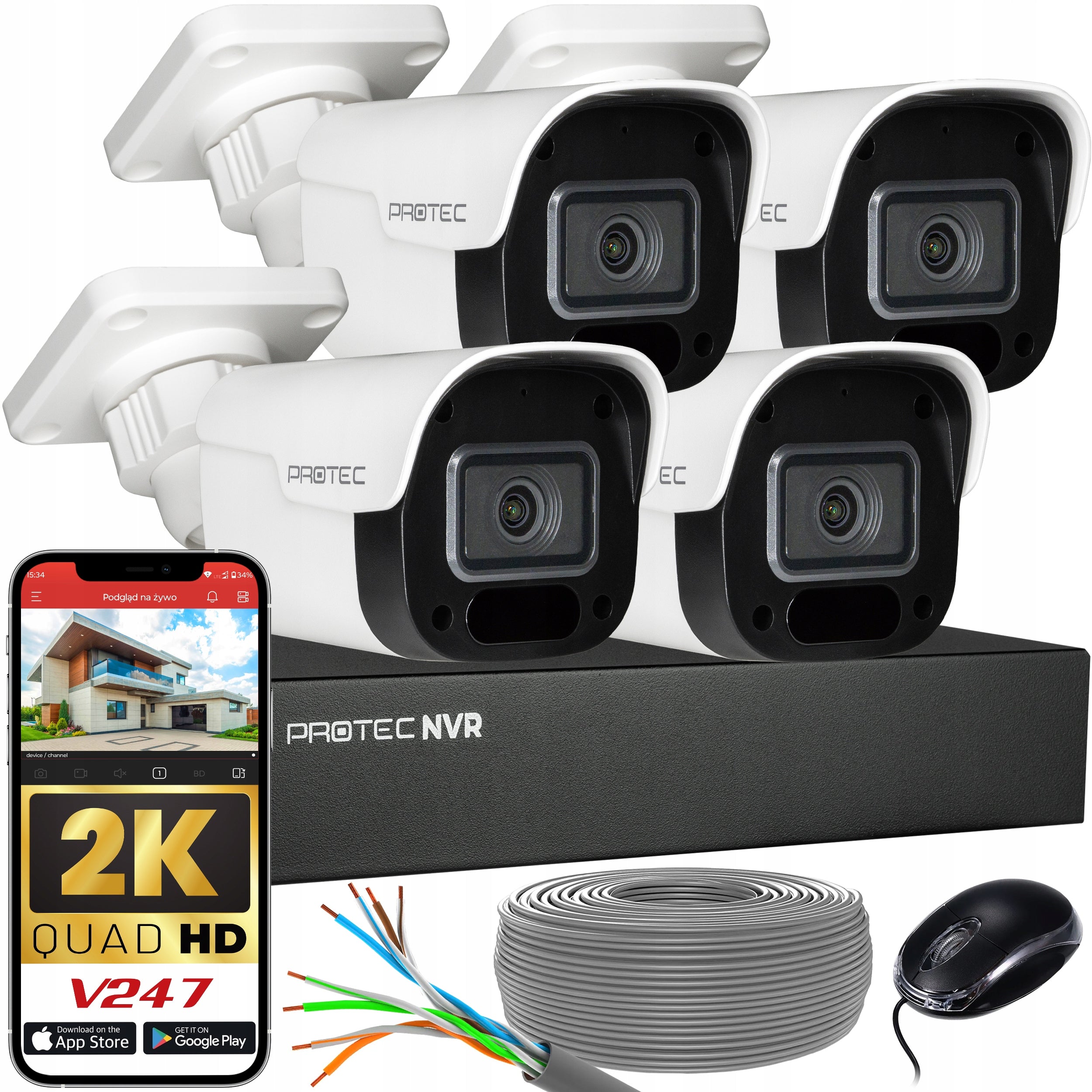 4Mpx PoE IP Camera Monitoring Kit with Microphone Preview Online HDD