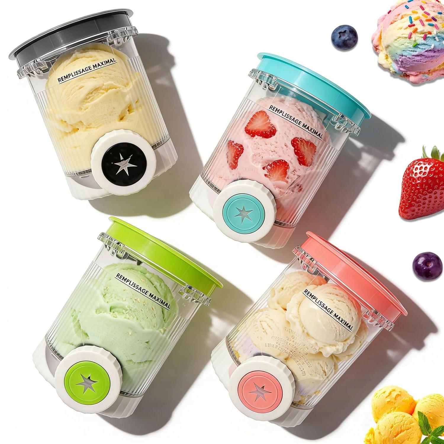 4PCS ICE CREAM CONTAINERS FOR NINJA CREAMI NC700 NC701 WITH LID COLORFUL