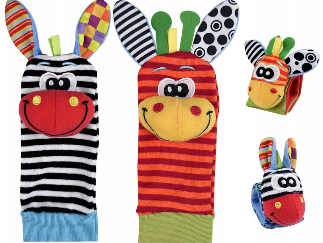 4Pcs 3D Socks Wrist Rattles for Babies Sensory Toy Packaging status original