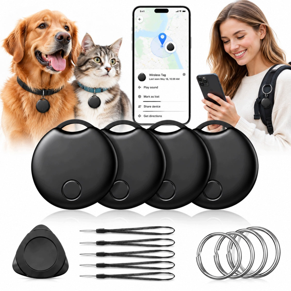 4X GPS LOCATOR ANDROID BT FOR COLLAR LUGGAGE KEY BACKPACK